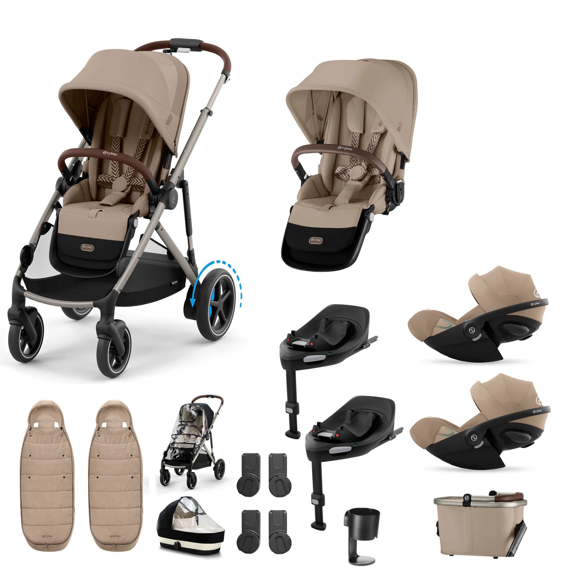 Cybex eGazelle S Twin Luxury Pushchair Bundle in Almond Beige Travel Systems 21101-TWN-eLUX-BEI-3 4063846466047