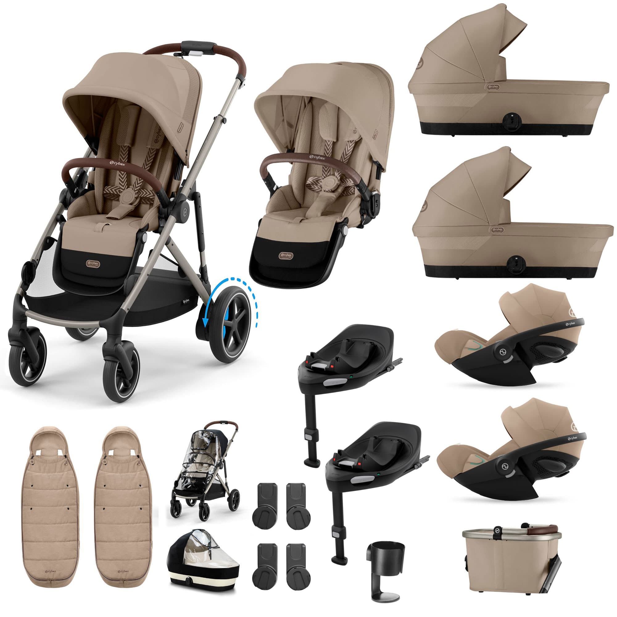 Cybex eGazelle S Twin Luxury Pushchair Bundle in Almond Beige Travel Systems 21101-TWN-eLUX-BEI-7 4063846466047