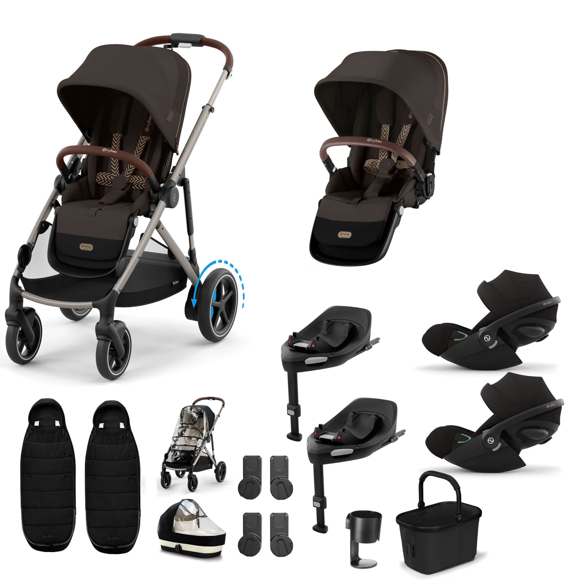 Cybex eGazelle S Twin Luxury Pushchair Bundle in Chocolate Brown Travel Systems 21093-TWN-eLUX-CHO-1 4063846511662