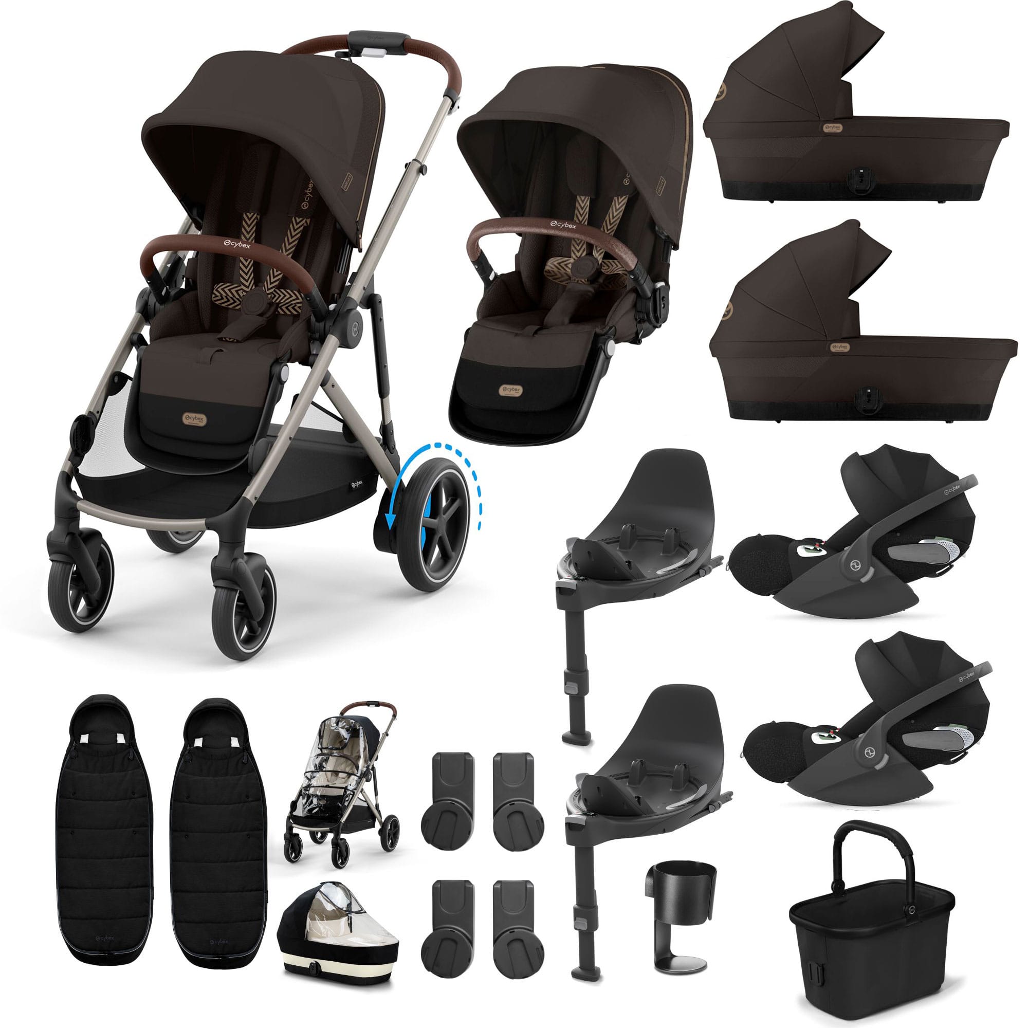 Cybex eGazelle S Twin Luxury Pushchair Bundle in Chocolate Brown Travel Systems 21093-TWN-eLUX-CHO-6 4063846511662