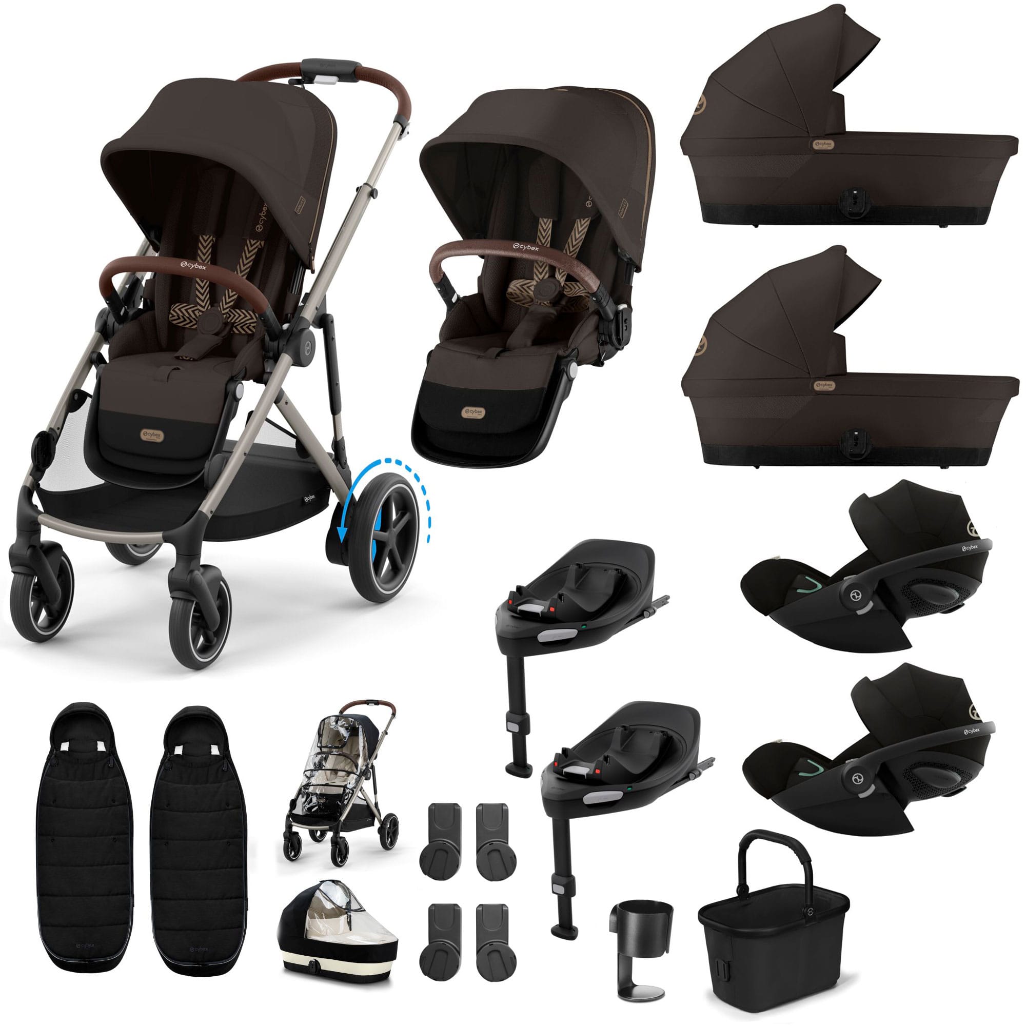 Cybex eGazelle S Twin Luxury Pushchair Bundle in Chocolate Brown Travel Systems 21093-TWN-eLUX-CHO-7 4063846511662