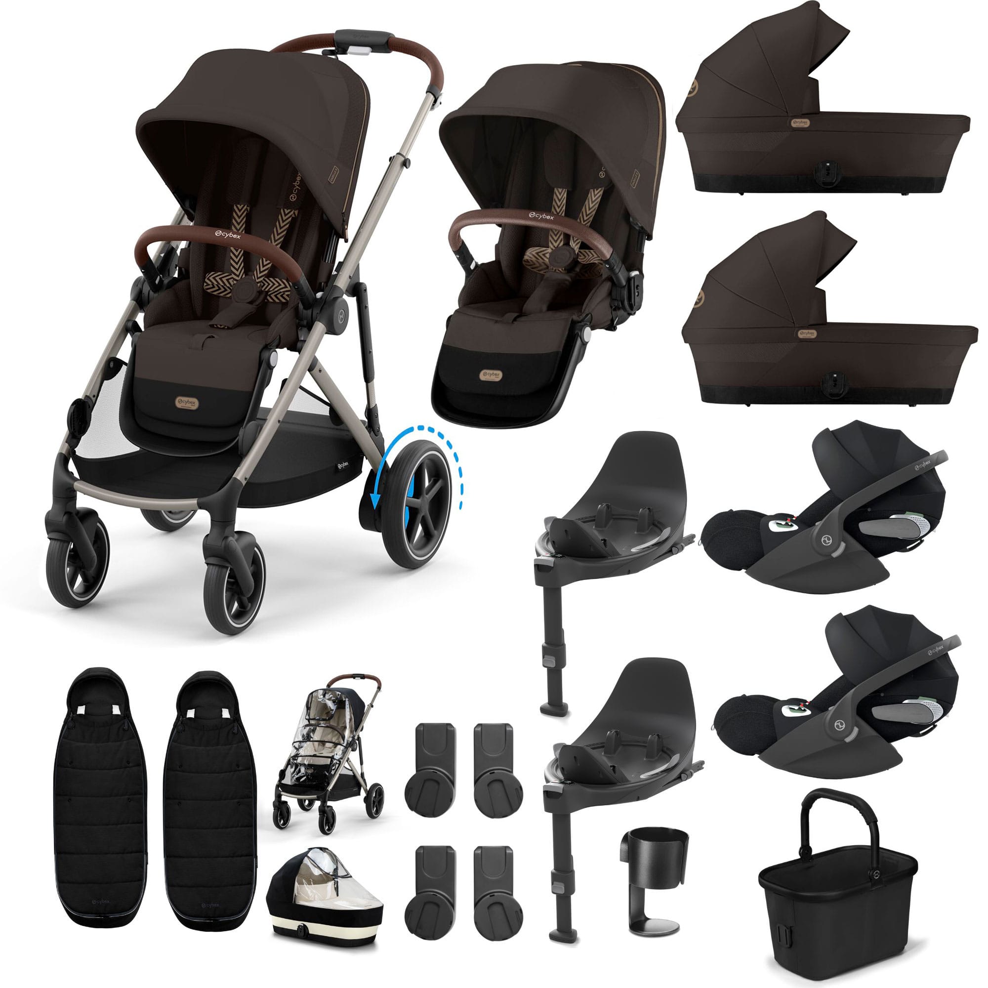 Cybex eGazelle S Twin Luxury Pushchair Bundle in Chocolate Brown Travel Systems 21093-TWN-eLUX-CHO-8 4063846511662