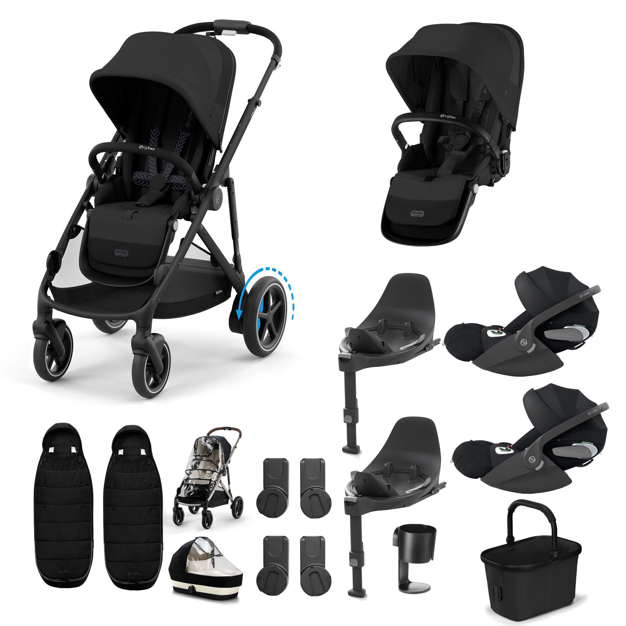 Cybex eGazelle S Twin Luxury Pushchair Bundle in Moon Black Travel Systems