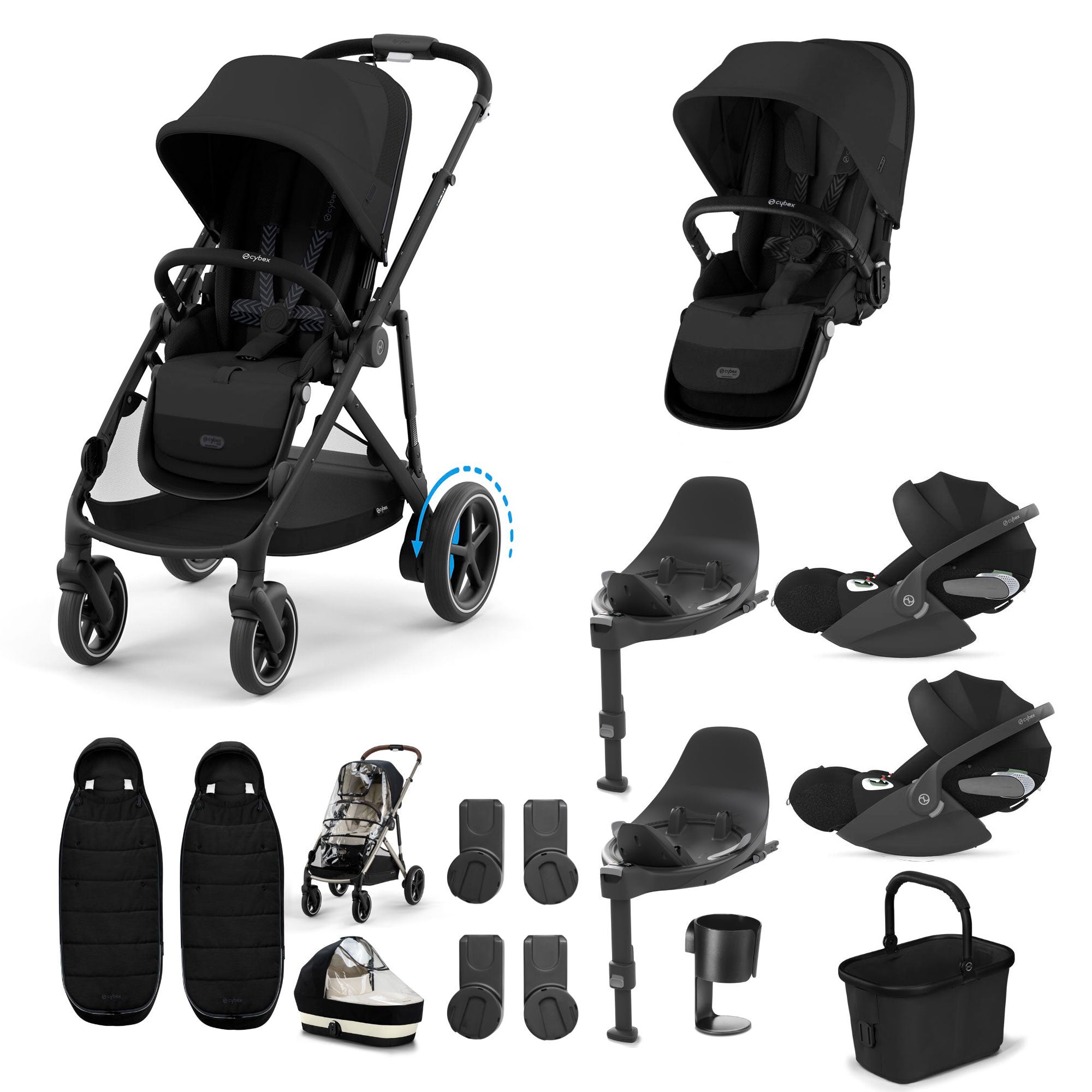 Cybex eGazelle S Twin Luxury Pushchair Bundle in Moon Black Travel Systems