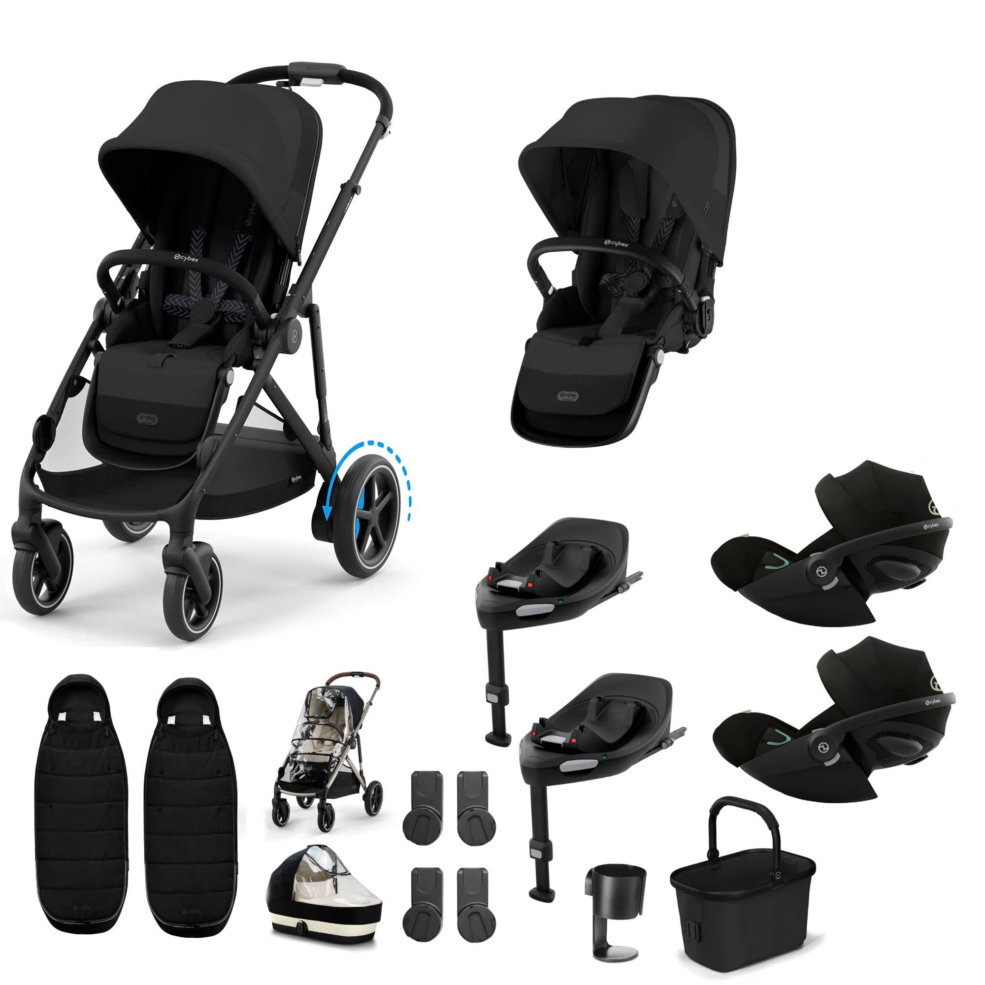 Cybex eGazelle S Twin Luxury Pushchair Bundle in Moon Black Travel Systems