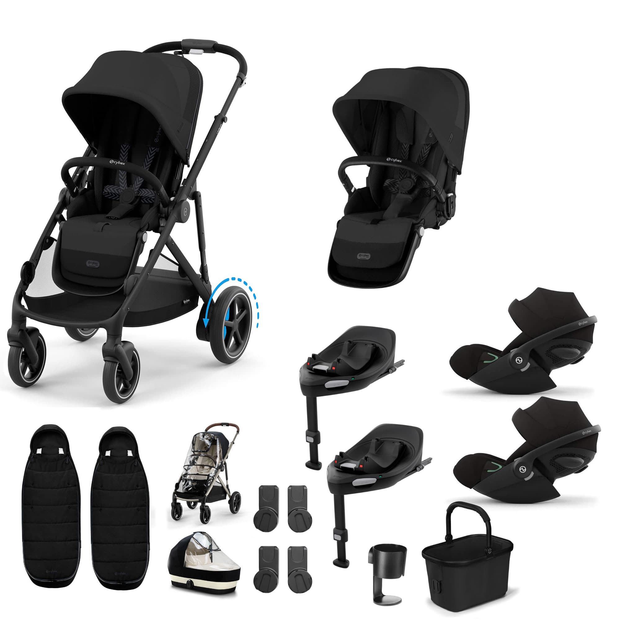 Cybex eGazelle S Twin Luxury Pushchair Bundle in Moon Black Travel Systems