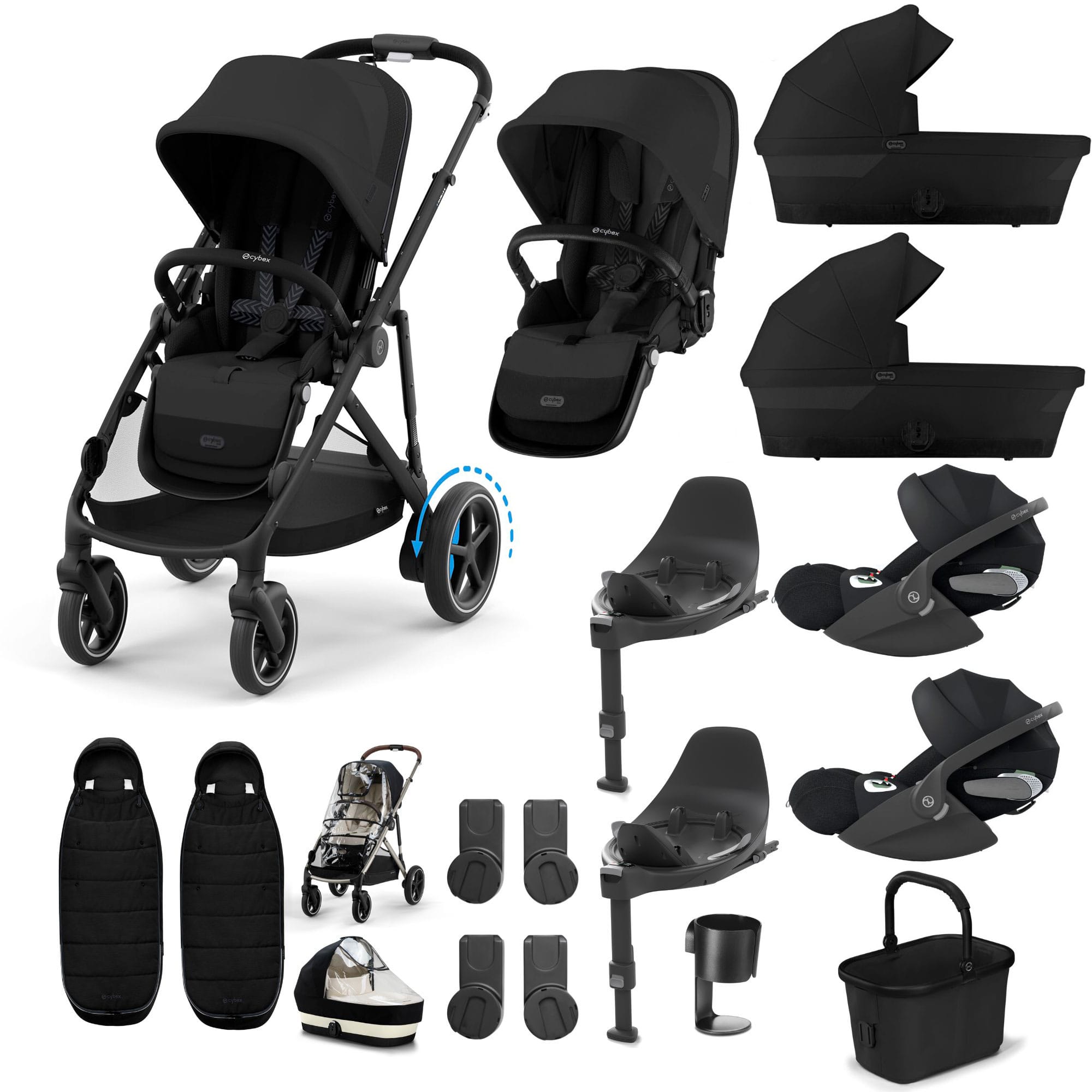 Cybex eGazelle S Twin Luxury Pushchair Bundle in Moon Black Travel Systems