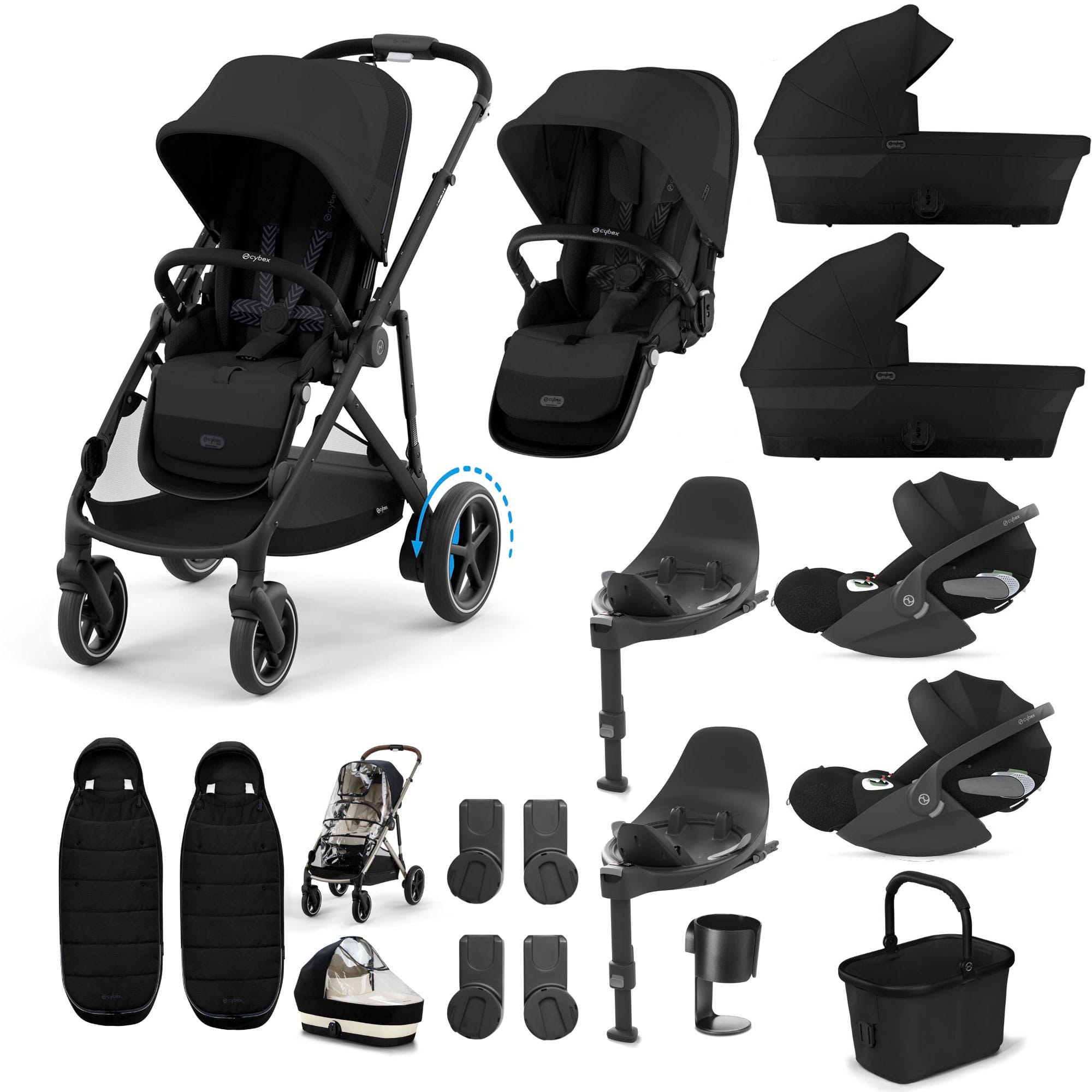 Cybex eGazelle S Twin Luxury Pushchair Bundle in Moon Black Travel Systems
