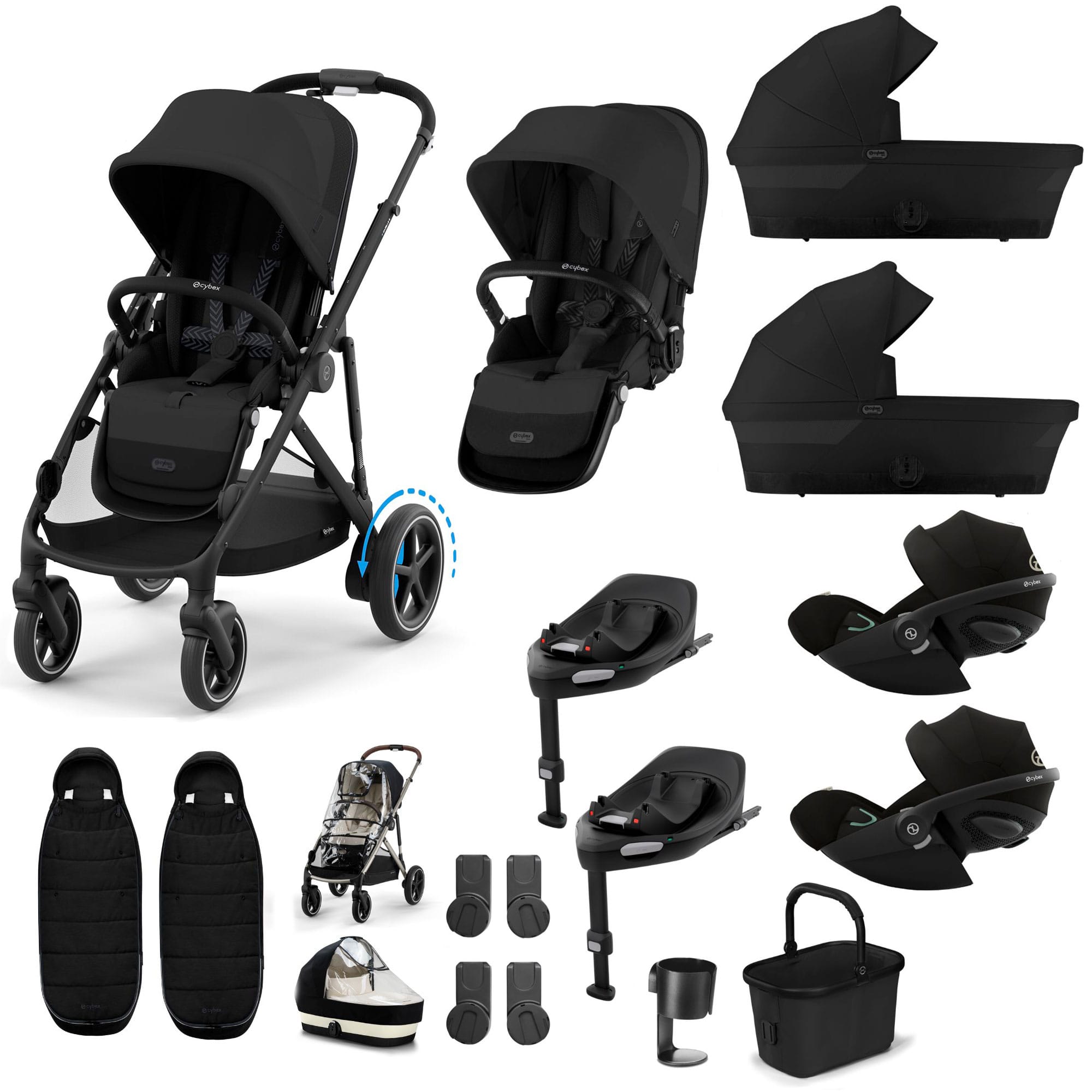 Cybex eGazelle S Twin Luxury Pushchair Bundle in Moon Black Travel Systems