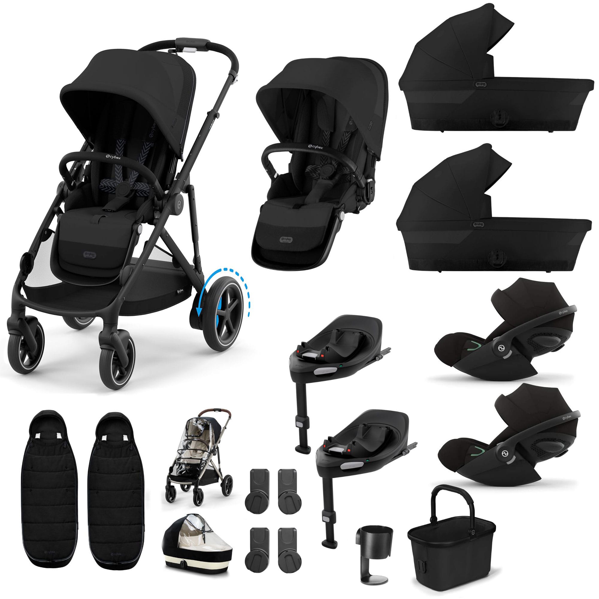 Cybex eGazelle S Twin Luxury Pushchair Bundle in Moon Black Travel Systems