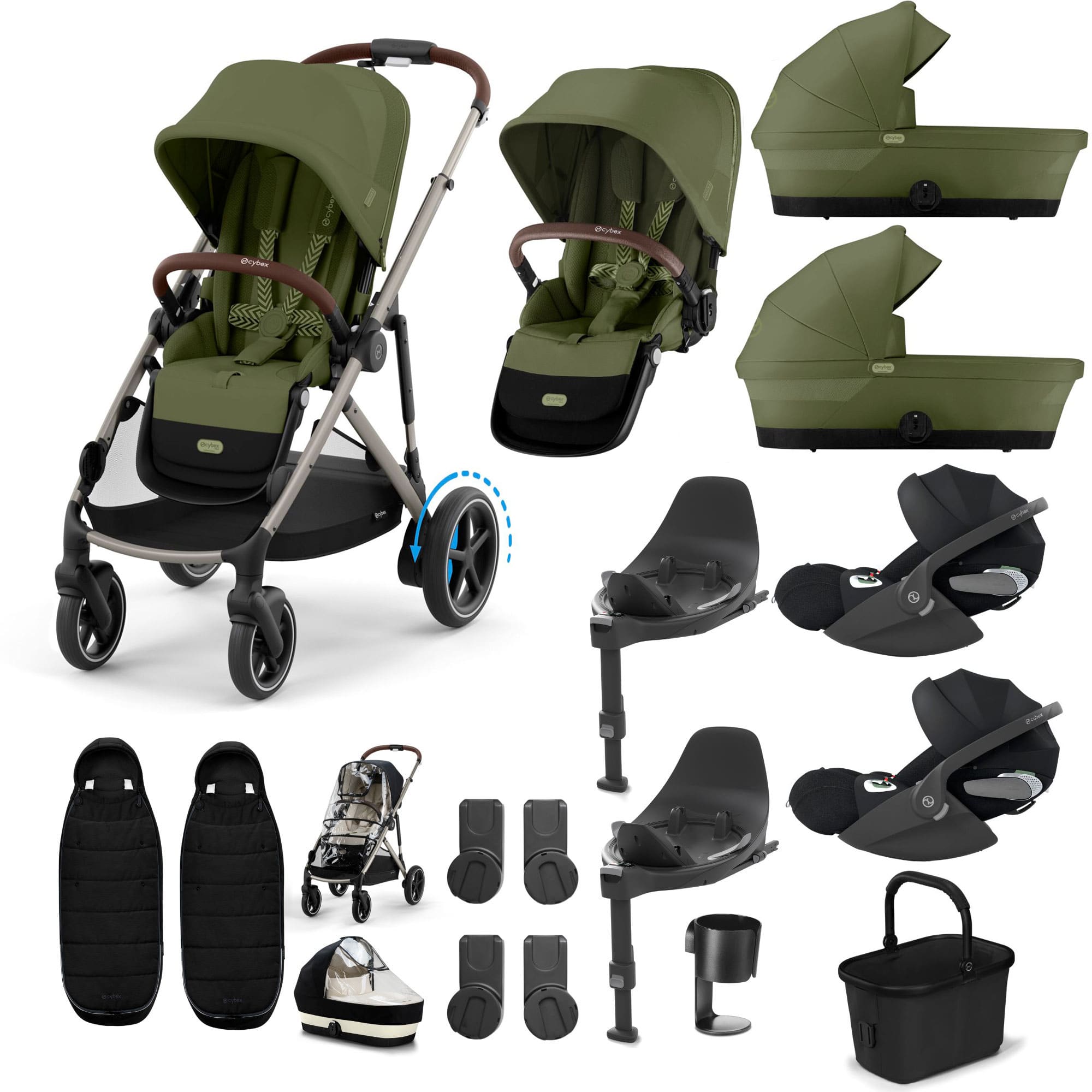 Cybex eGazelle S Twin Luxury Pushchair Bundle in Moss Green Travel Systems