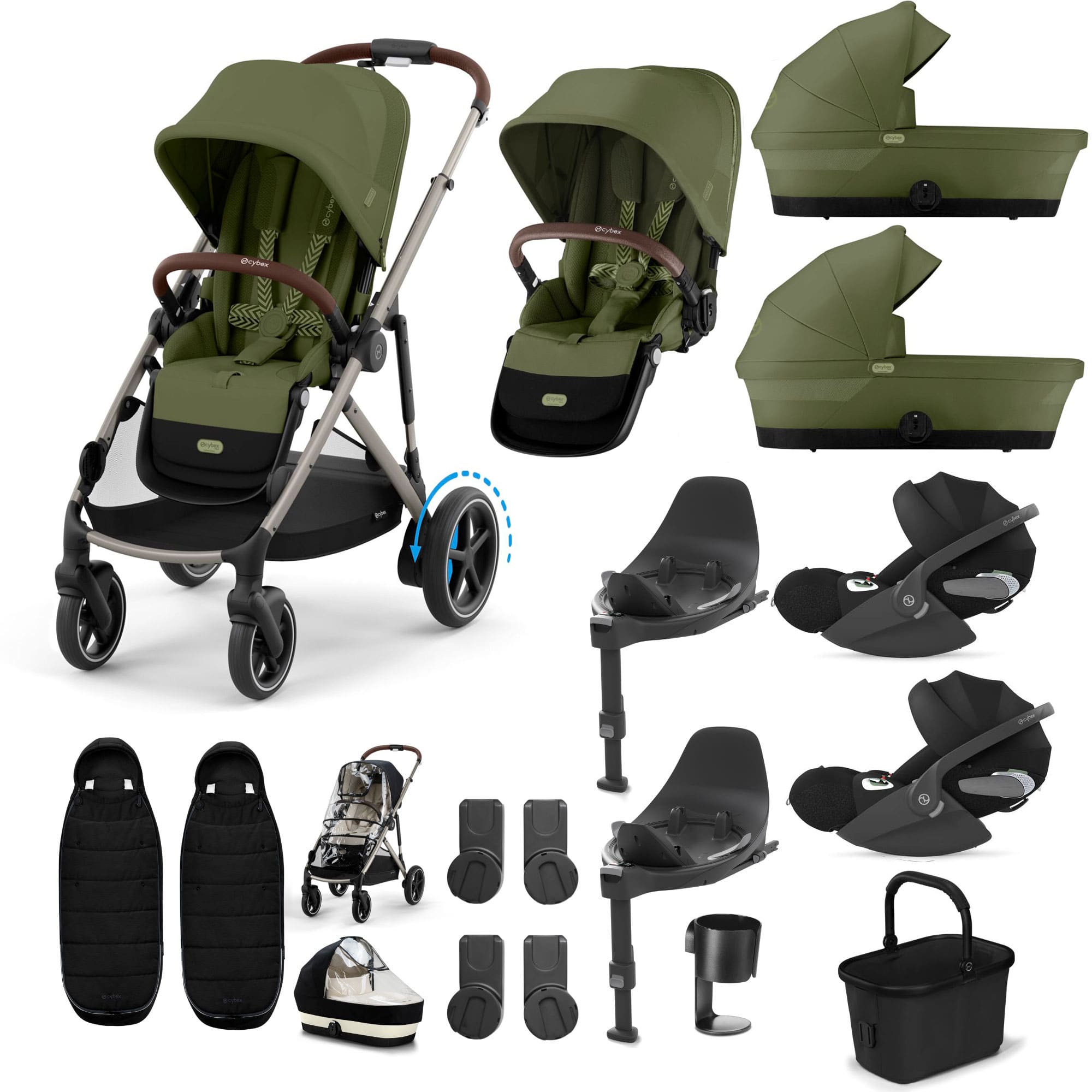 Cybex eGazelle S Twin Luxury Pushchair Bundle in Moss Green Travel Systems