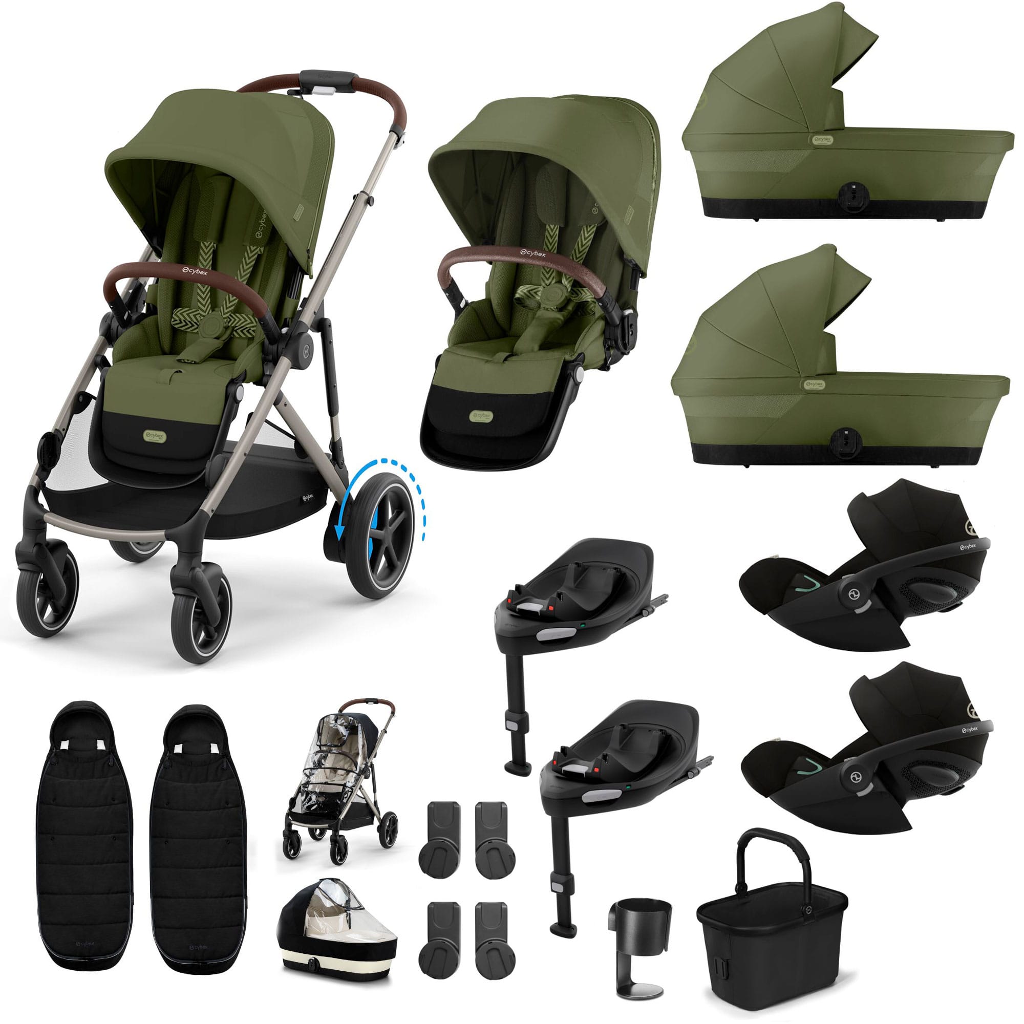 Cybex eGazelle S Twin Luxury Pushchair Bundle in Moss Green Travel Systems