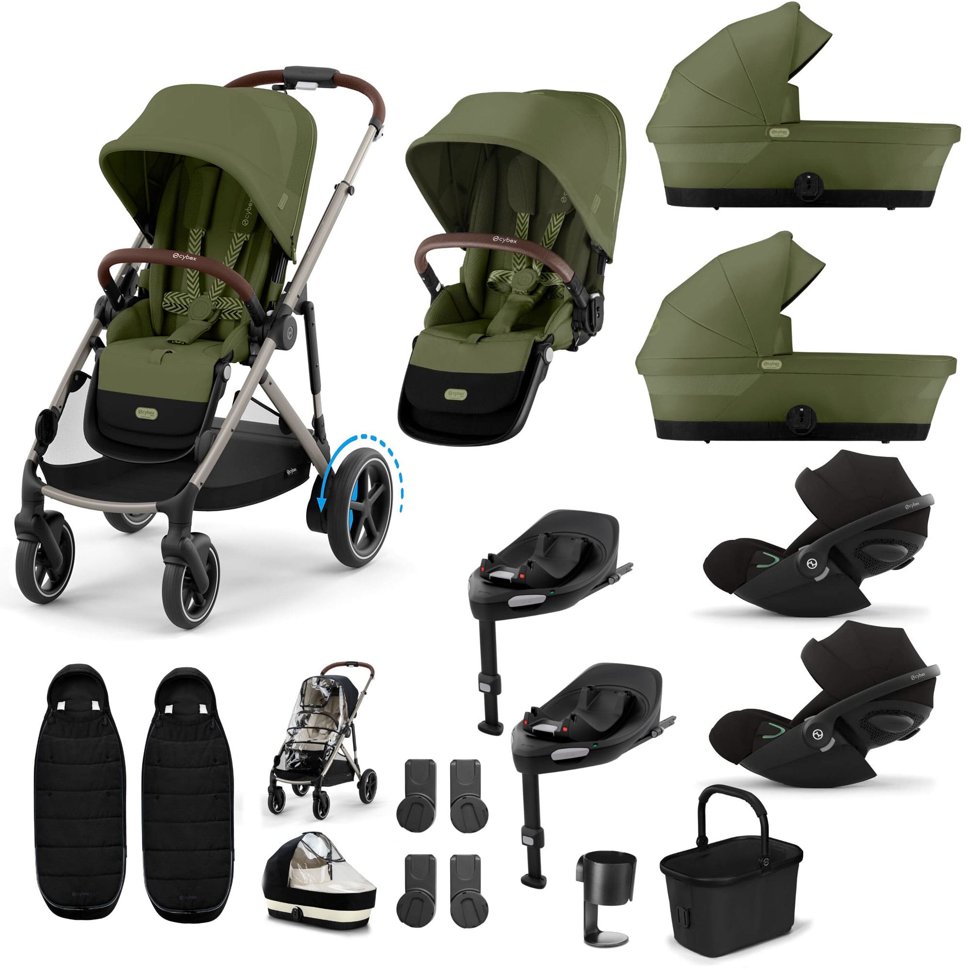 Cybex eGazelle S Twin Luxury Pushchair Bundle in Moss Green Travel Systems
