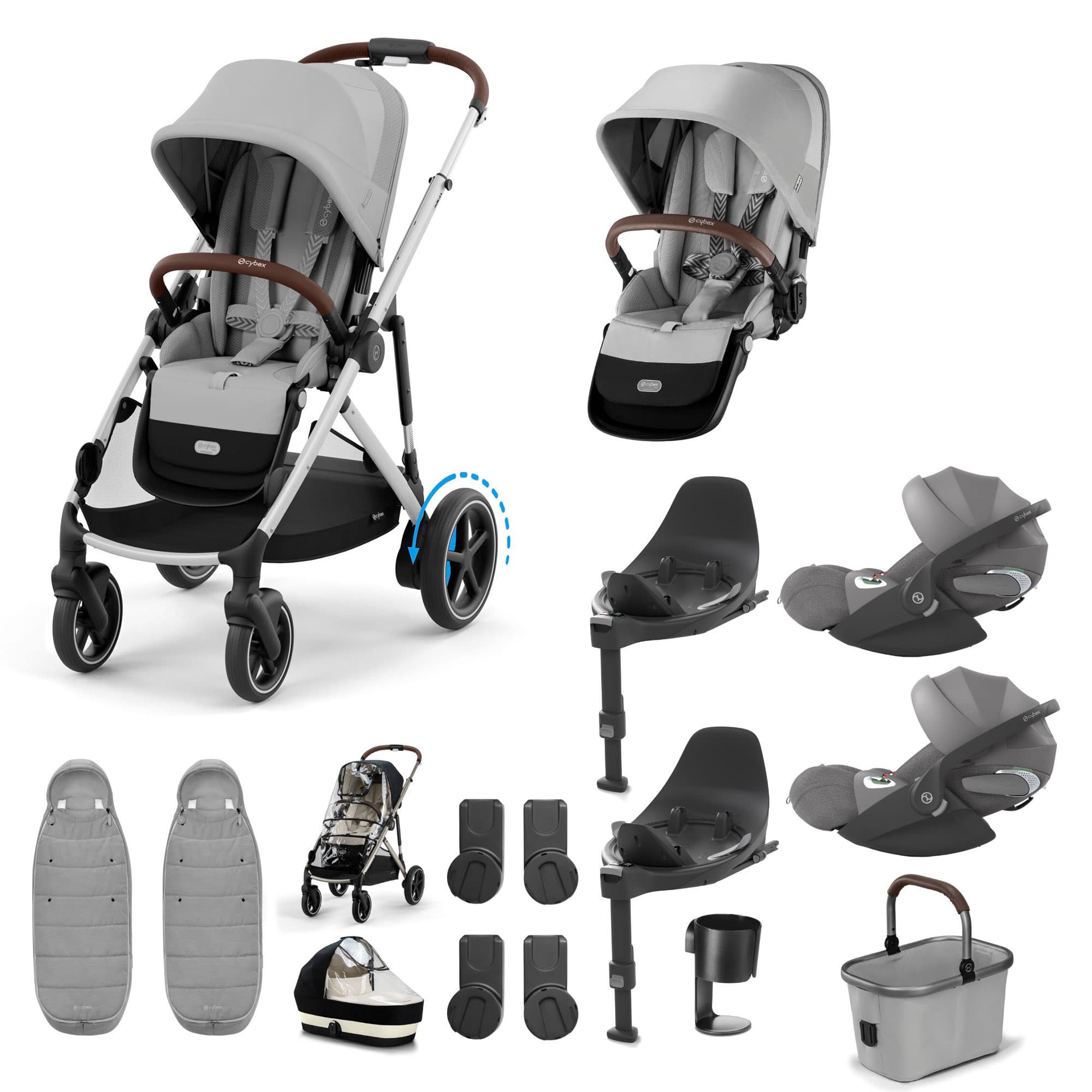 Cybex eGazelle S Twin Luxury Pushchair Bundle in Stone Grey Travel Systems