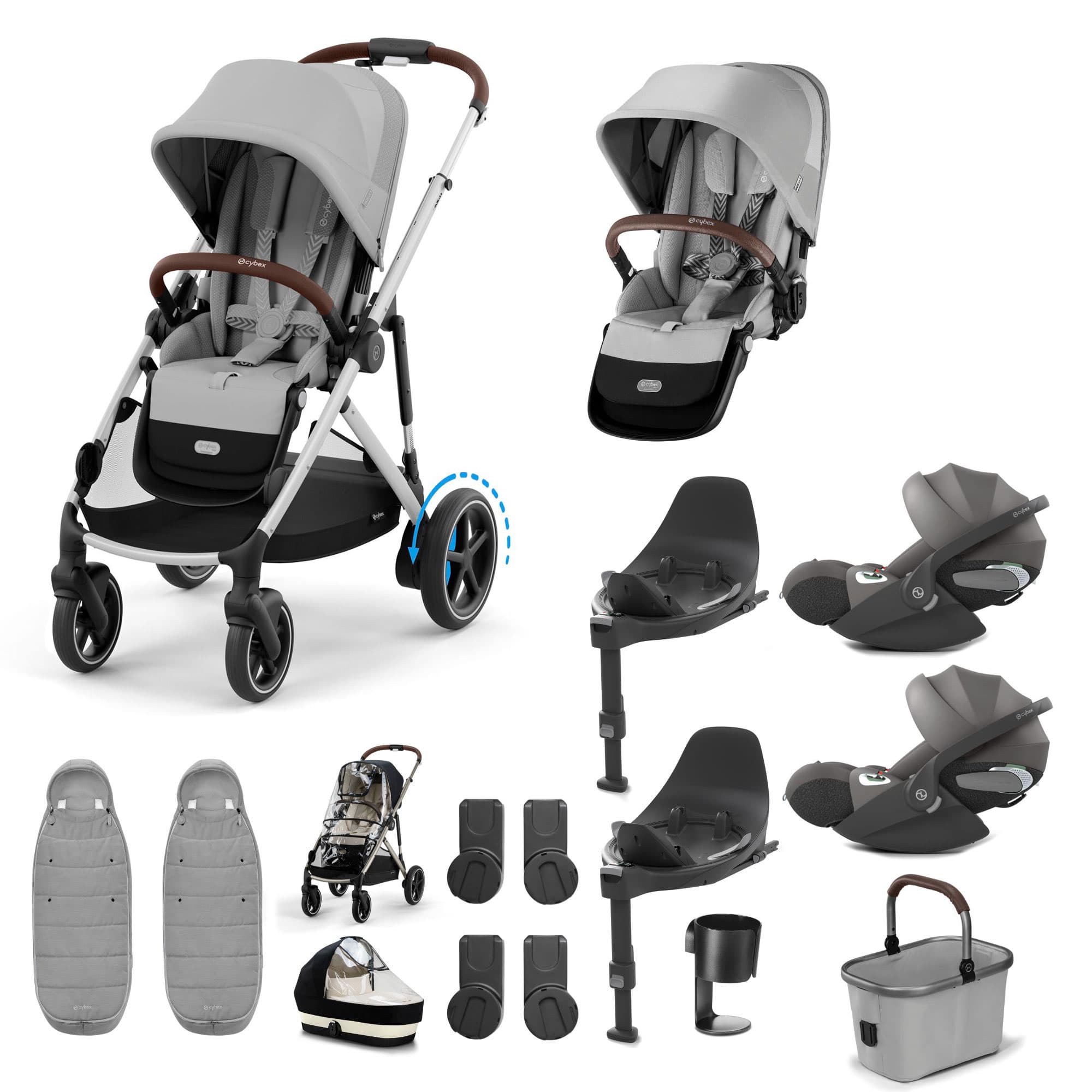 Cybex eGazelle S Twin Luxury Pushchair Bundle in Stone Grey Travel Systems
