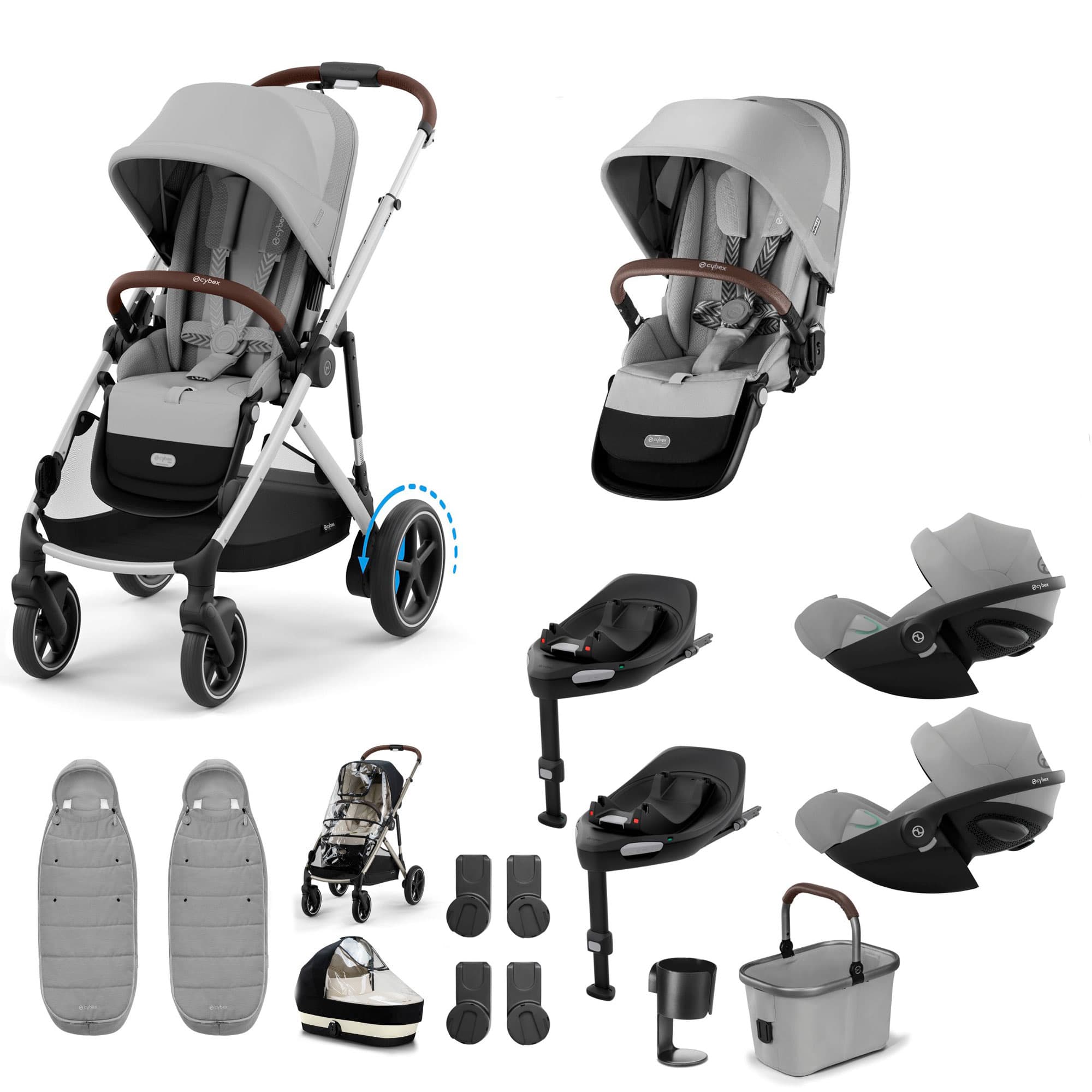 Cybex eGazelle S Twin Luxury Pushchair Bundle in Stone Grey Travel Systems