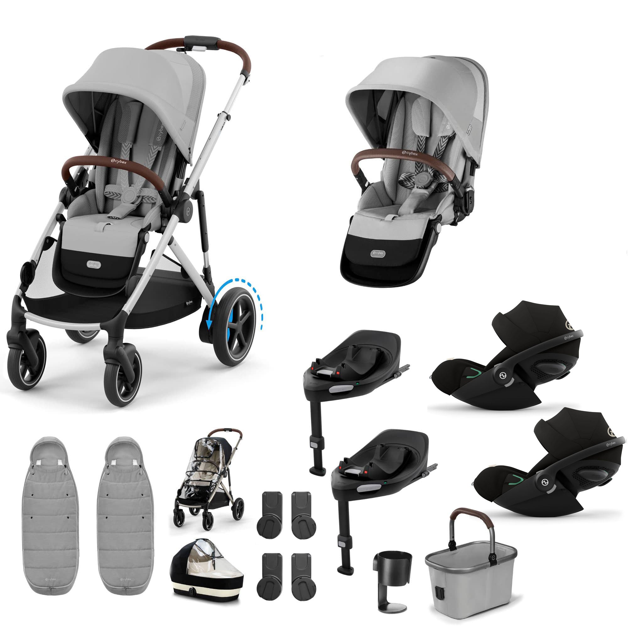 Cybex eGazelle S Twin Luxury Pushchair Bundle in Stone Grey