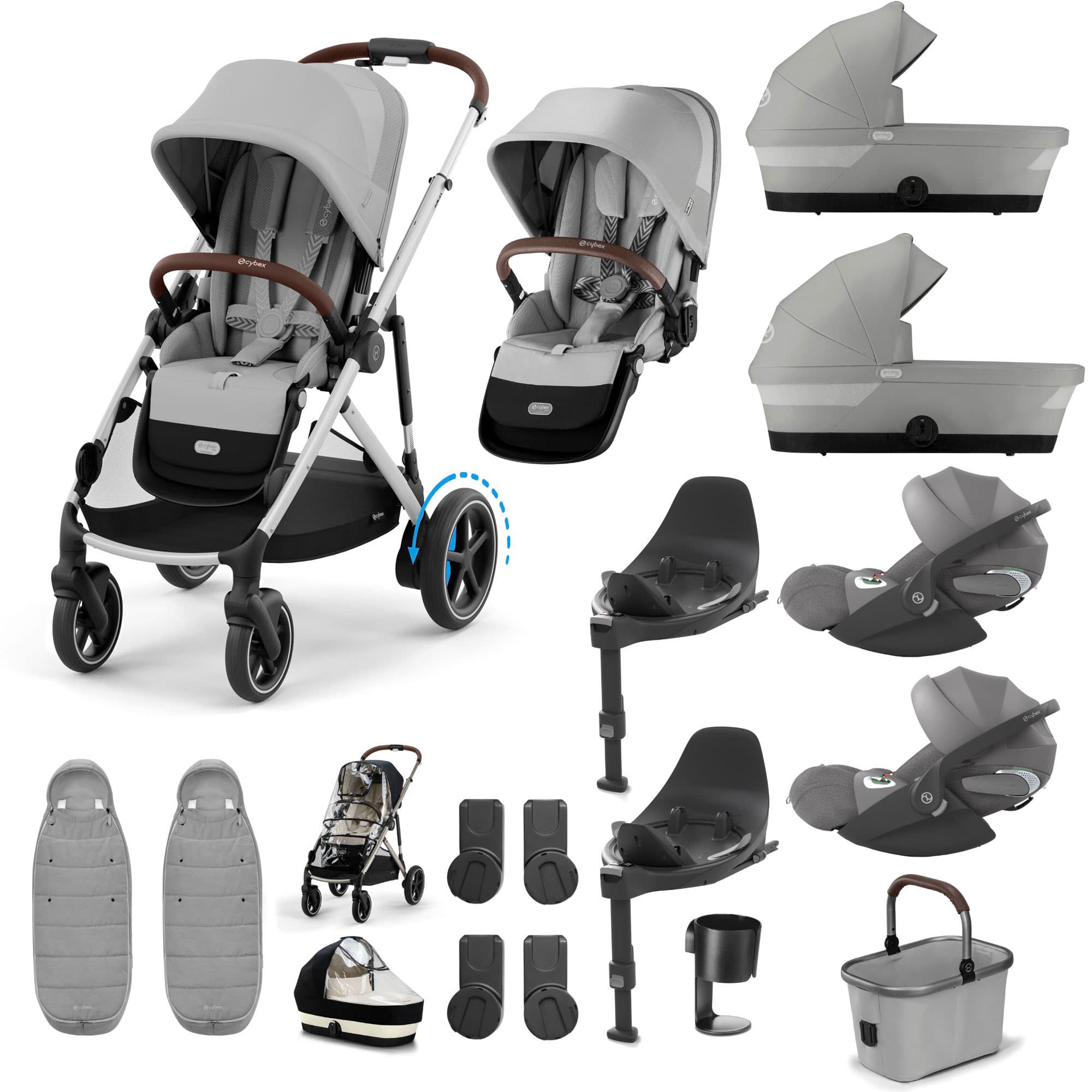 Cybex eGazelle S Twin Luxury Pushchair Bundle in Stone Grey Travel Systems