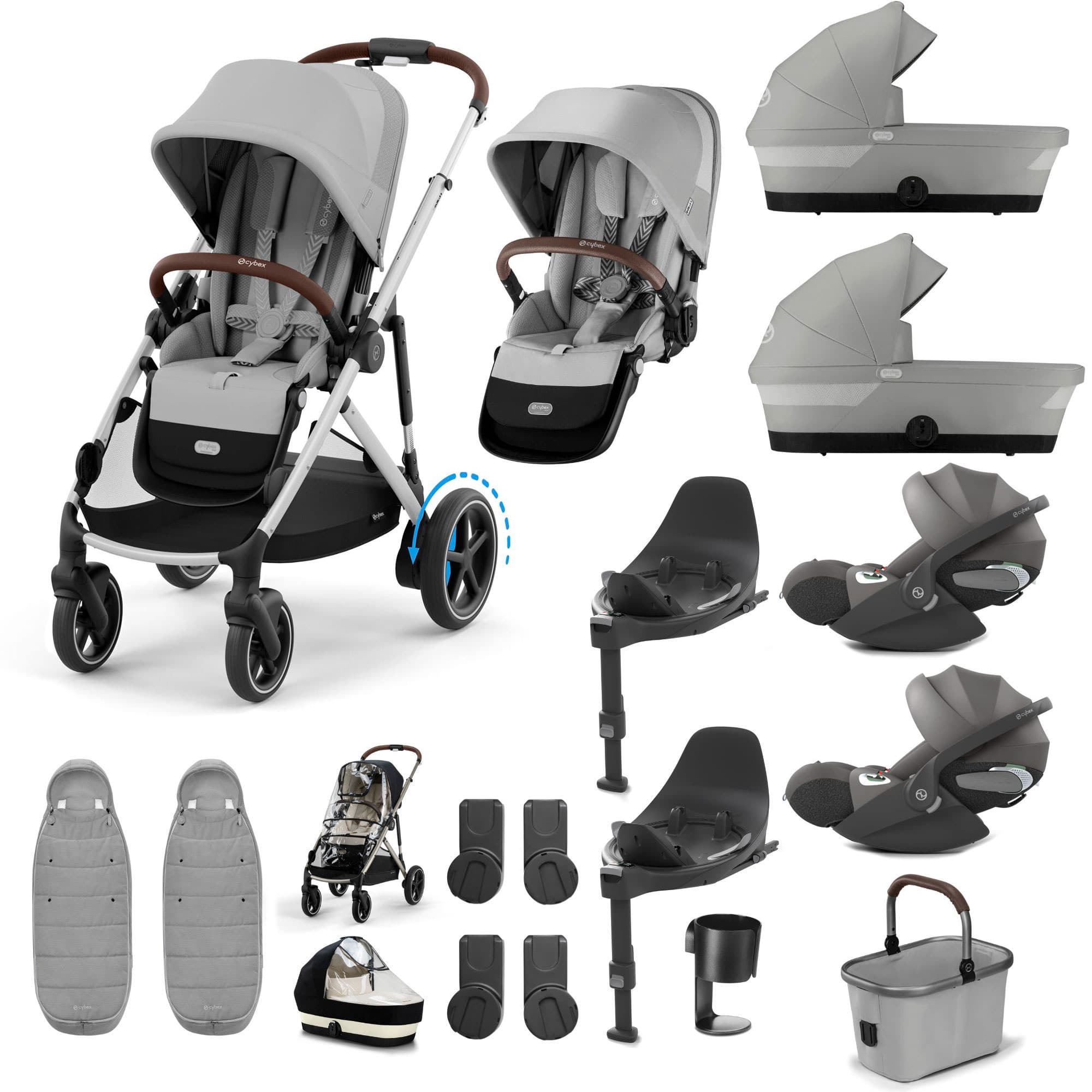 Cybex eGazelle S Twin Luxury Pushchair Bundle in Stone Grey Travel Systems