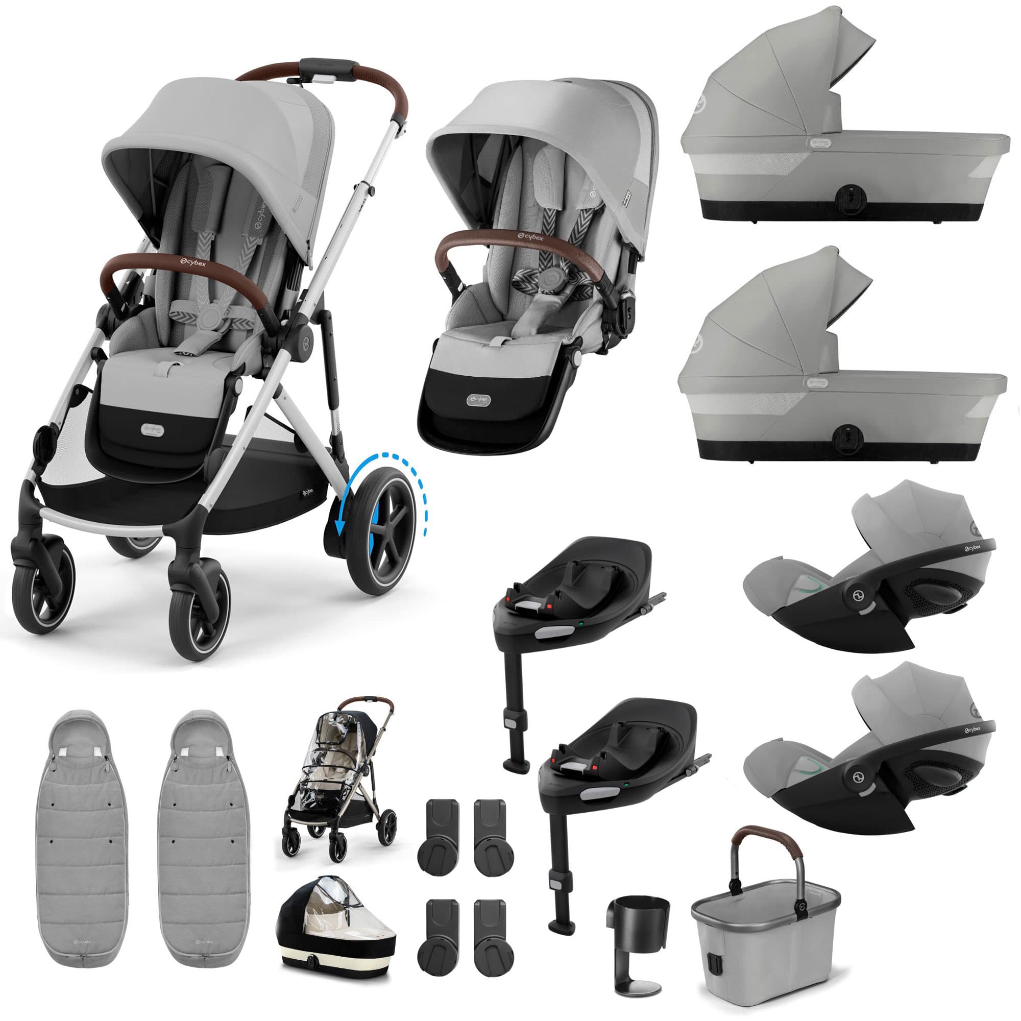 Cybex eGazelle S Twin Luxury Pushchair Bundle in Stone Grey Travel Systems