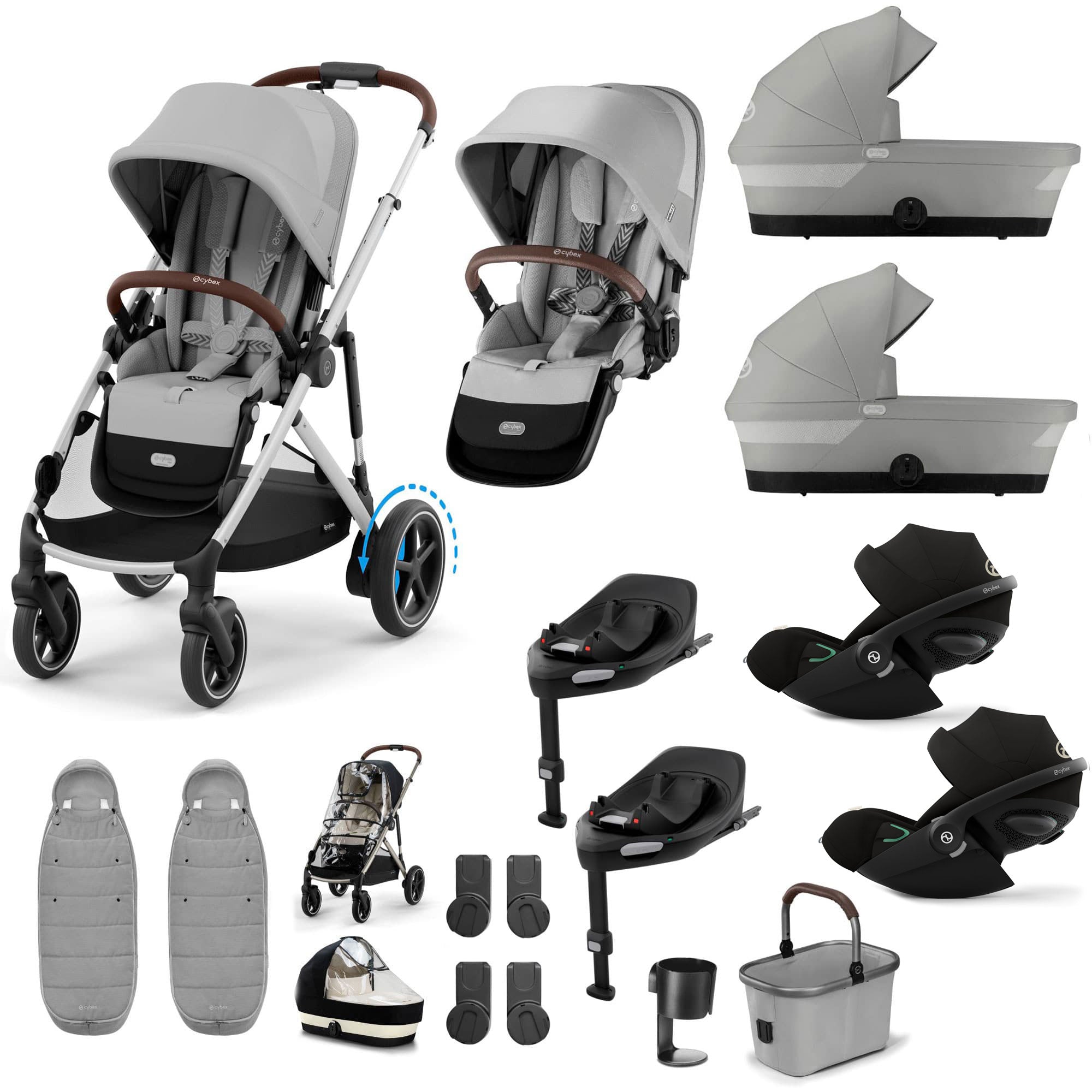 Cybex eGazelle S Twin Luxury Pushchair Bundle in Stone Grey