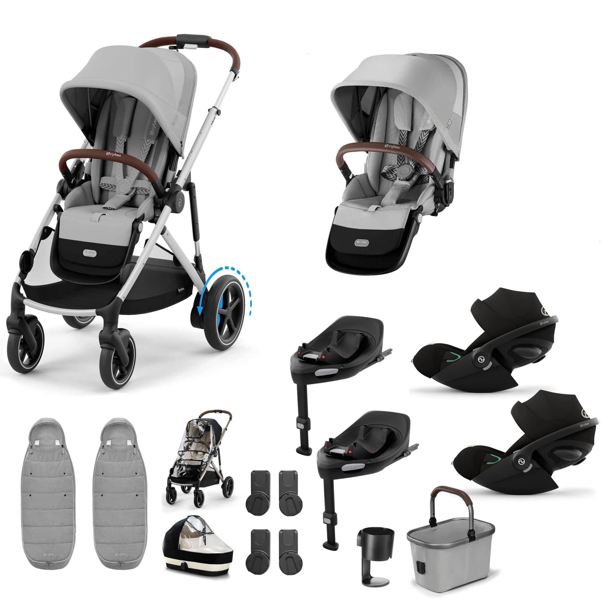 Cybex eGazelle S Twin Luxury Pushchair Bundle in Stone Grey Travel Systems