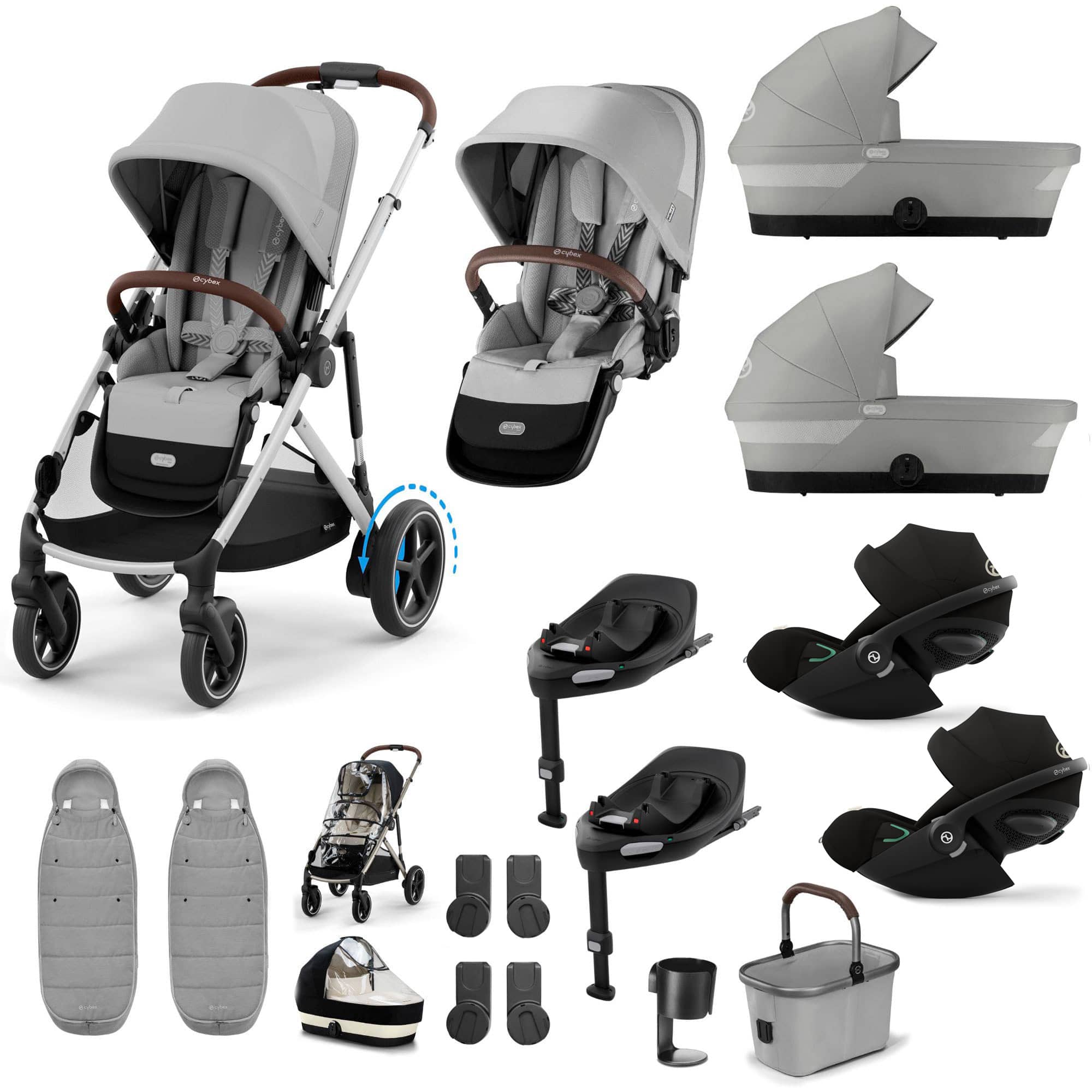 Cybex eGazelle S Twin Luxury Pushchair Bundle in Stone Grey Travel Systems