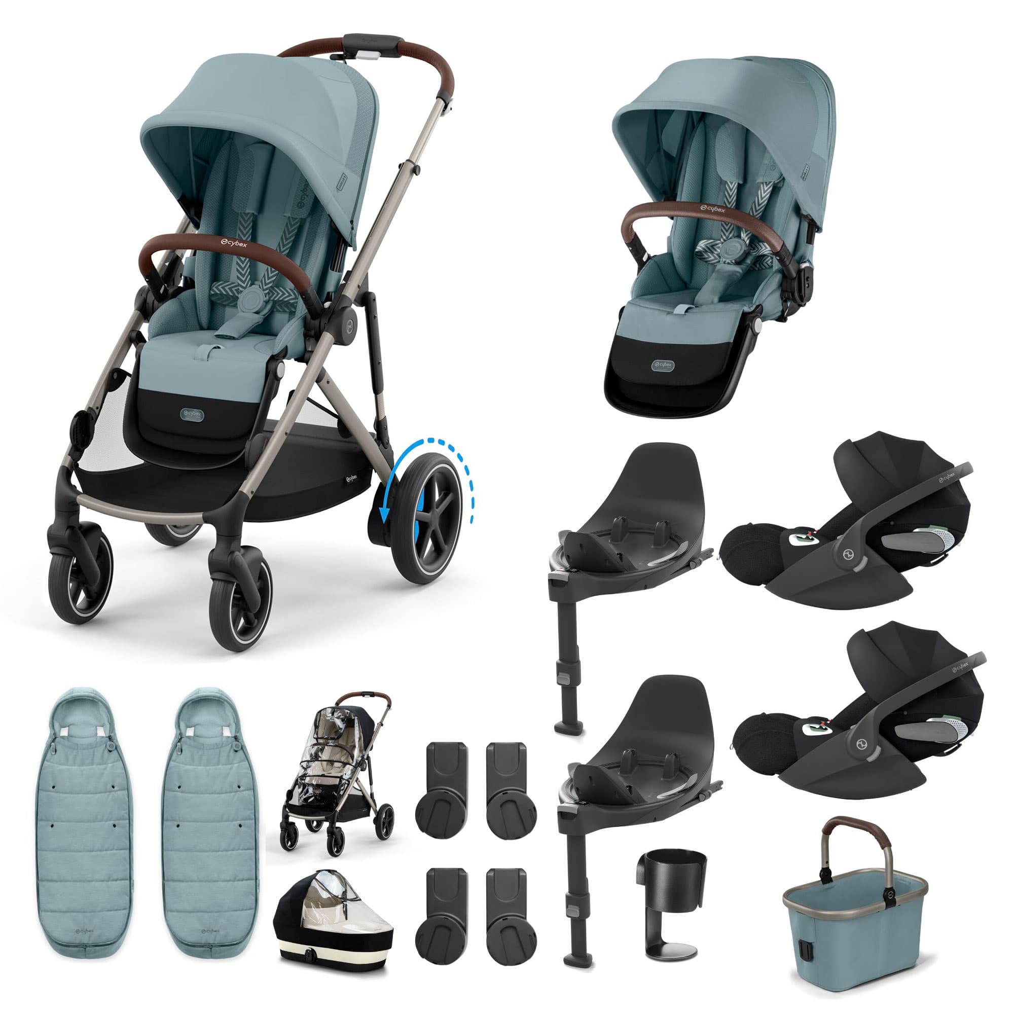 Cybex eGazelle S Twin Luxury Pushchair Bundle in Stormy Blue Travel Systems