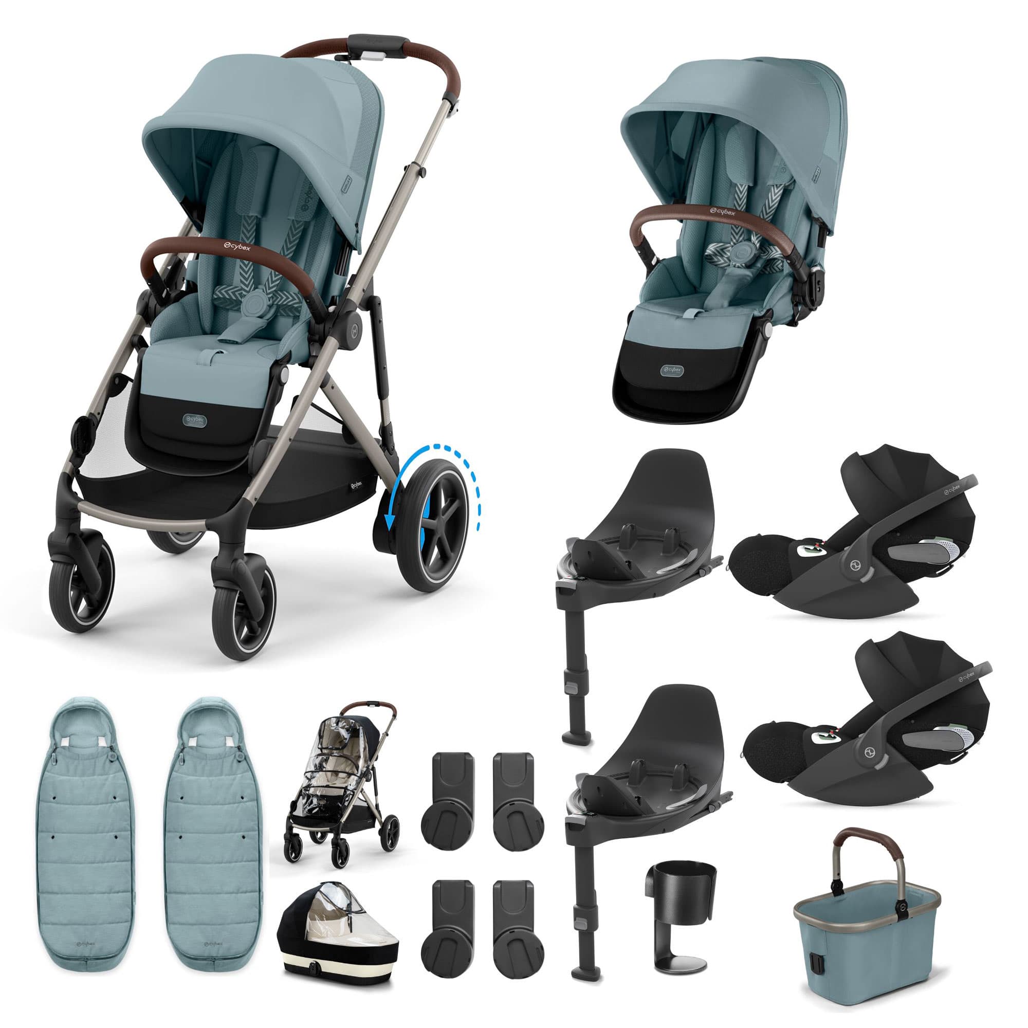 Cybex eGazelle S Twin Luxury Pushchair Bundle in Stormy Blue Travel Systems