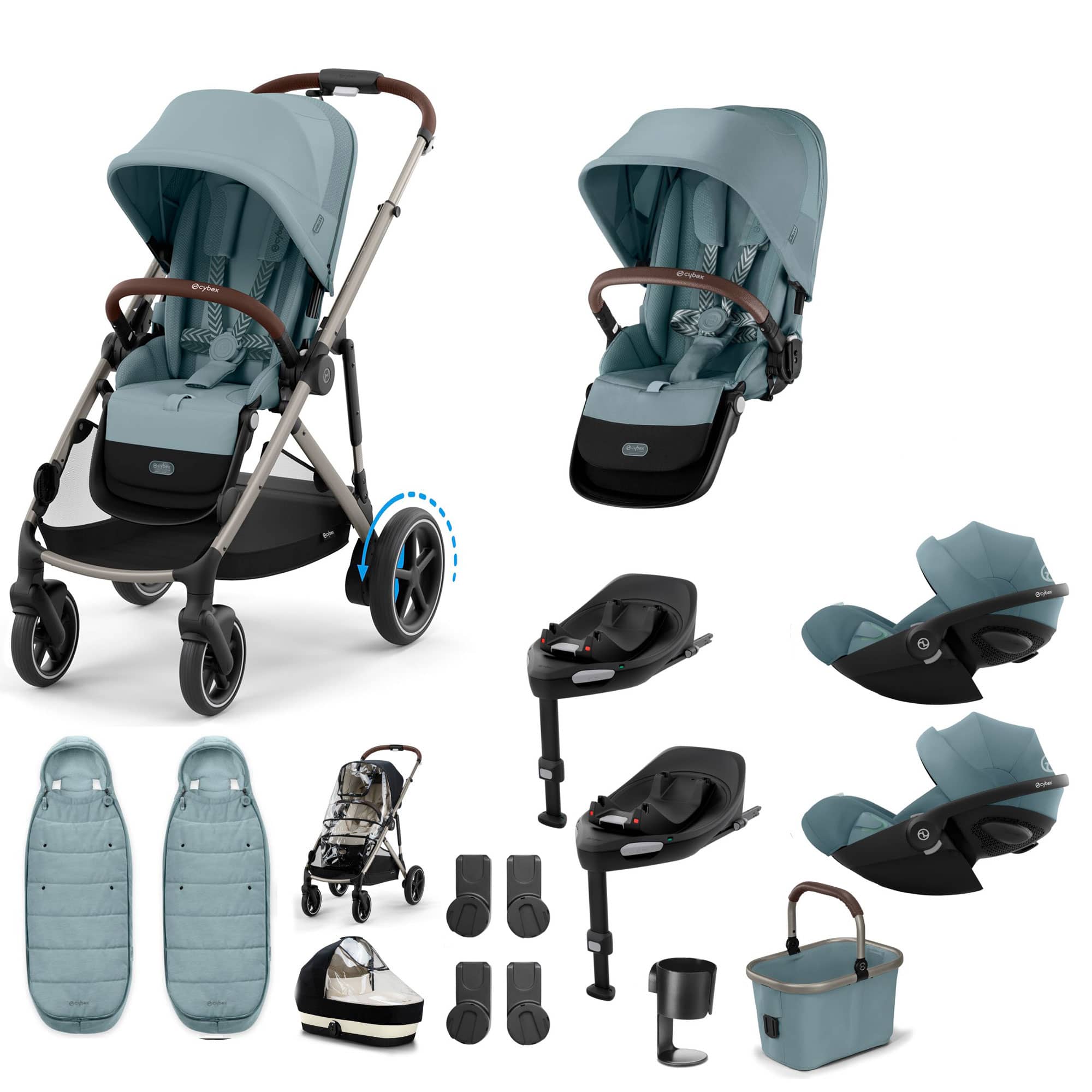 Cybex eGazelle S Twin Luxury Pushchair Bundle in Stormy Blue Travel Systems