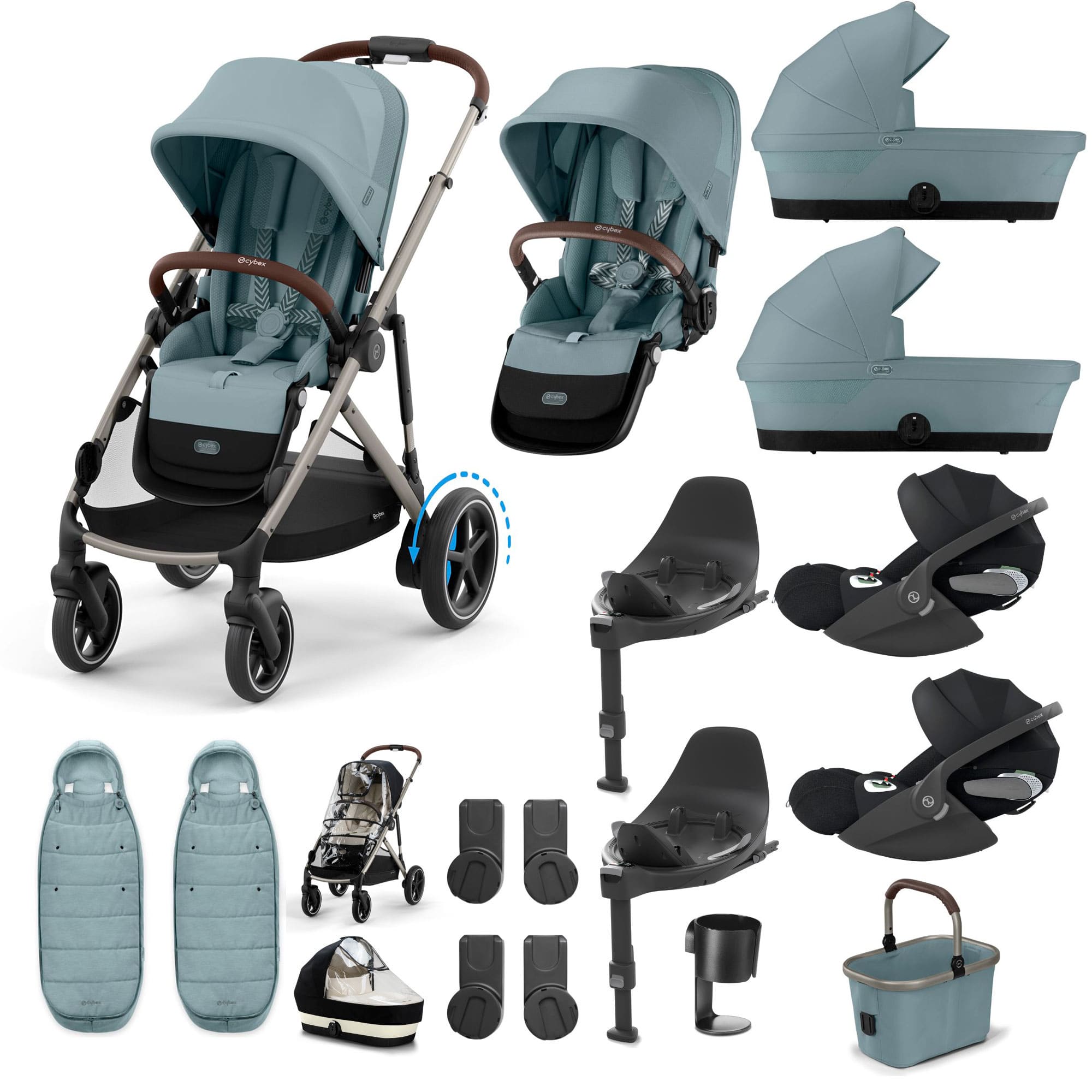 Cybex eGazelle S Twin Luxury Pushchair Bundle in Stormy Blue Travel Systems