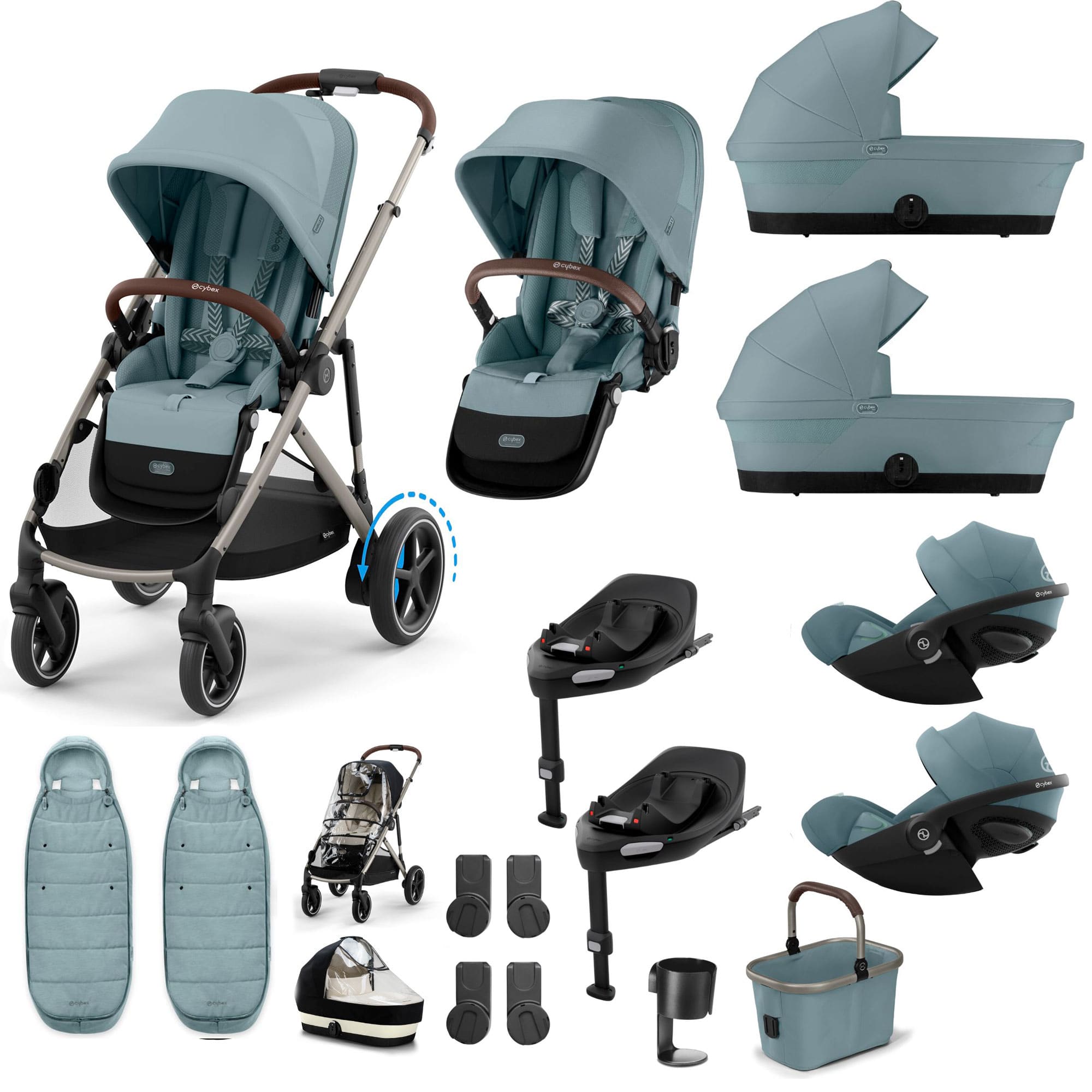 Cybex eGazelle S Twin Luxury Pushchair Bundle in Stormy Blue Travel Systems
