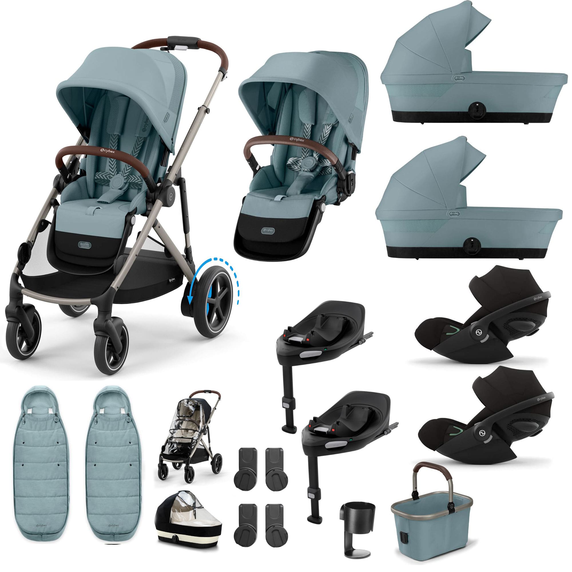 Cybex eGazelle S Twin Luxury Pushchair Bundle in Stormy Blue Travel Systems
