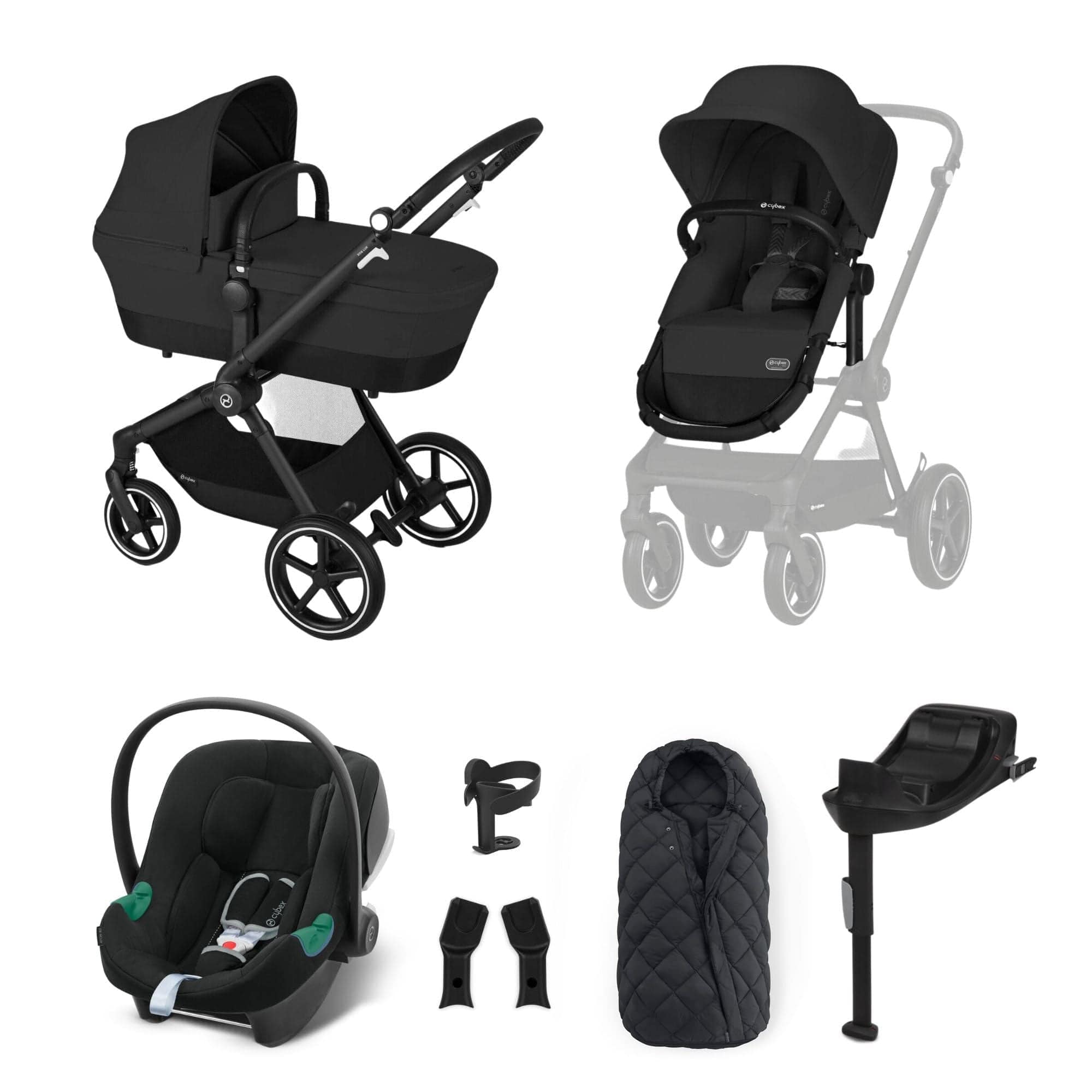 Cybex Eos Lux Comfort 9 Piece Bundle in Moon Black Travel Systems 14529-BLK-MOO-BLK 4063846368112