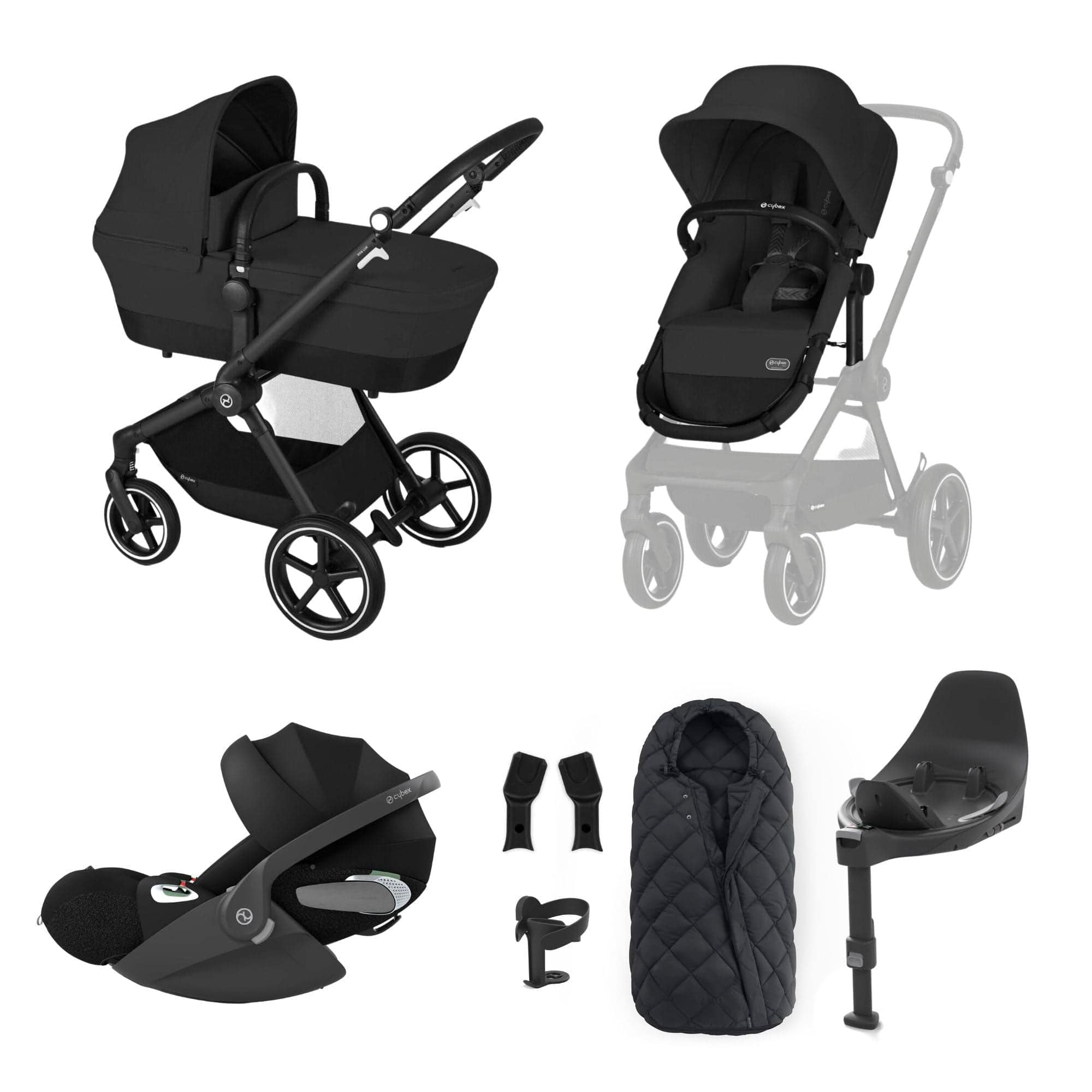 Cybex Eos Lux Luxury 9 Piece Bundle in Moon Black Travel Systems 14539-BLK-MOO-BLK 4063846368112