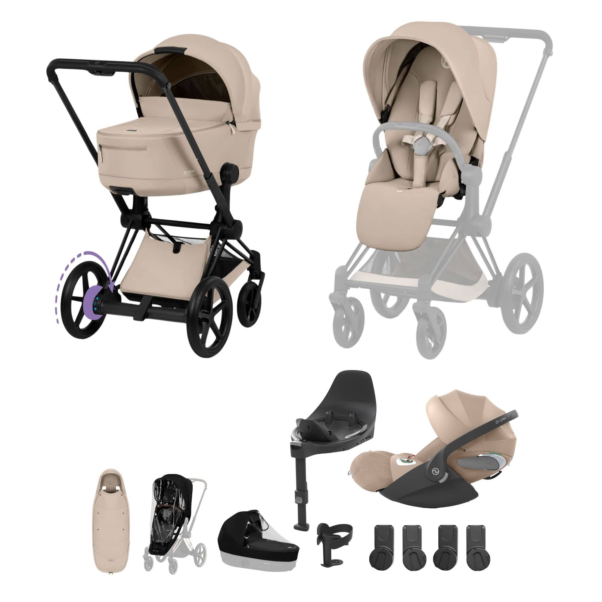 Cybex ePriam Ultimate Accessory Bundle - Comfort Collection in Cozy Beige Travel Systems 21971-MB-COZ-BEI-1 4063846549573