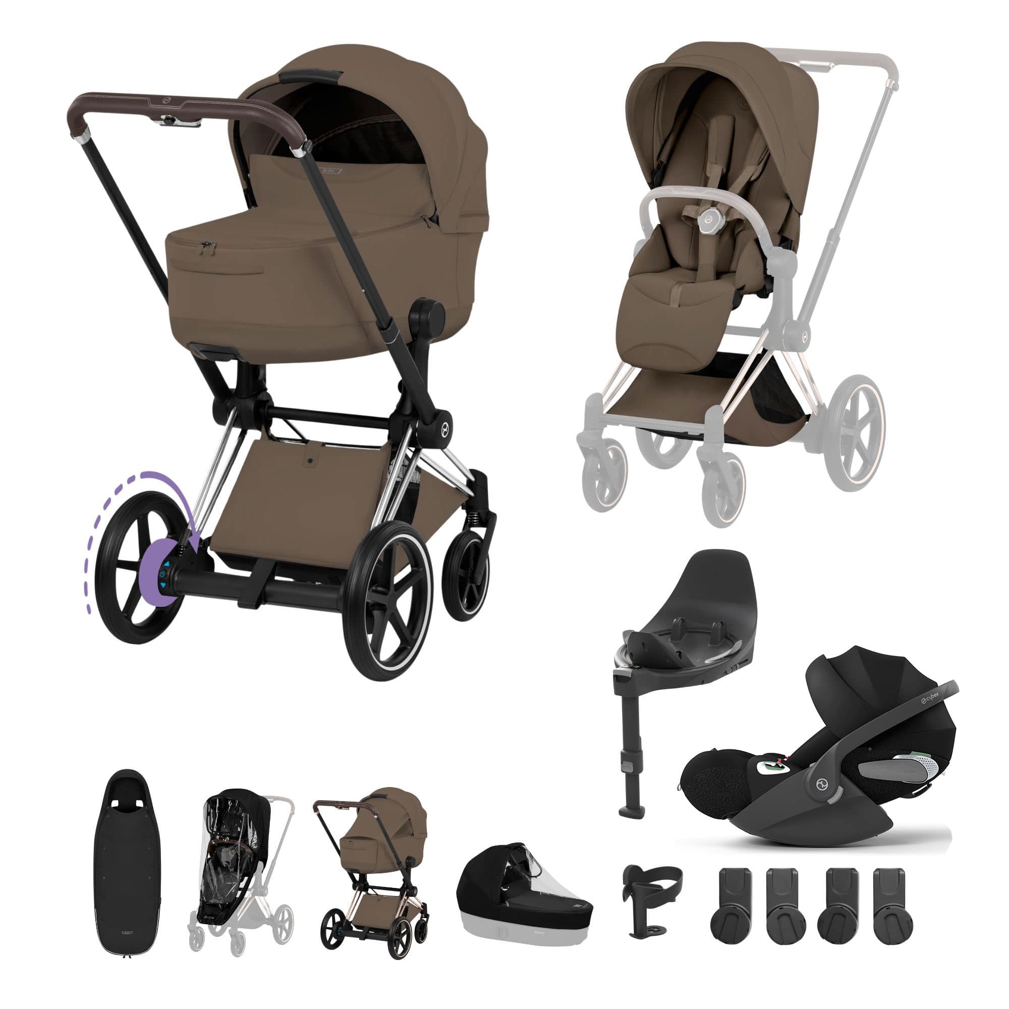 Cybex ePriam Ultimate Accessory  Bundle - Style Collection in Coconut Brown Travel Systems