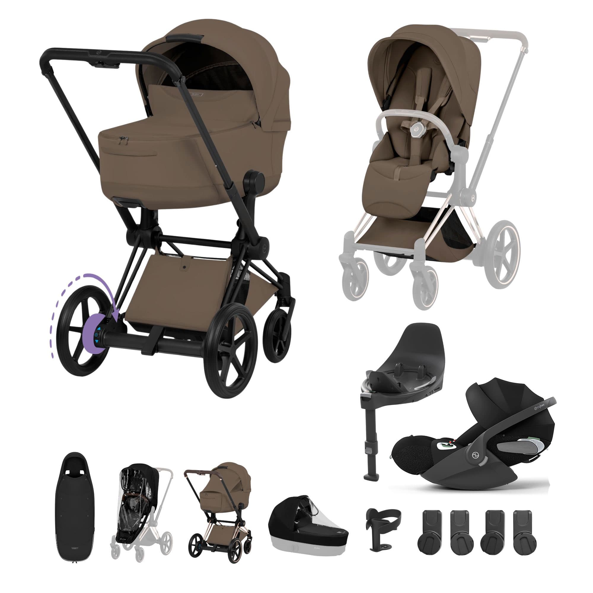 Cybex ePriam Ultimate Accessory  Bundle - Style Collection in Coconut Brown Travel Systems