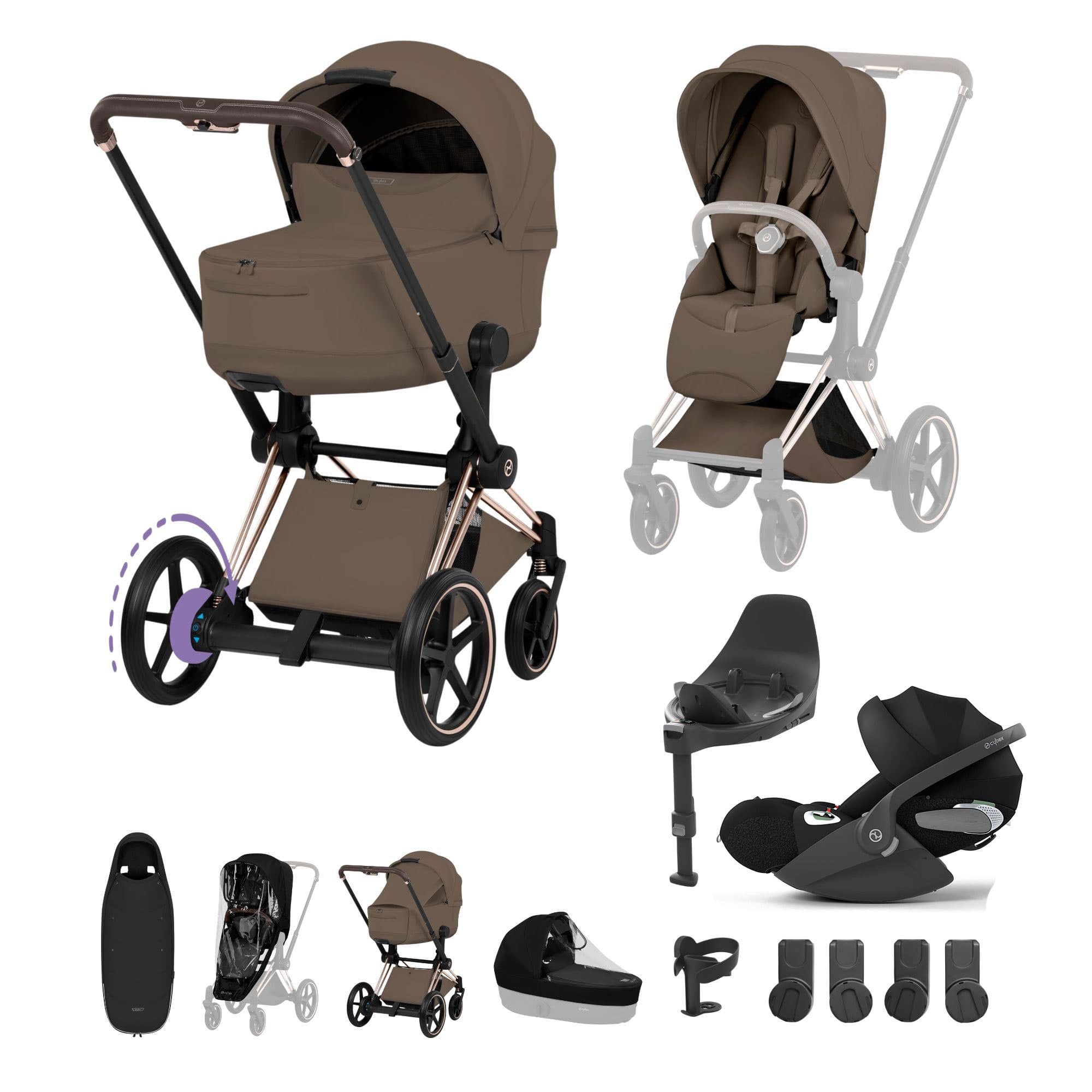 Cybex ePriam Ultimate Accessory  Bundle - Style Collection in Coconut Brown Travel Systems
