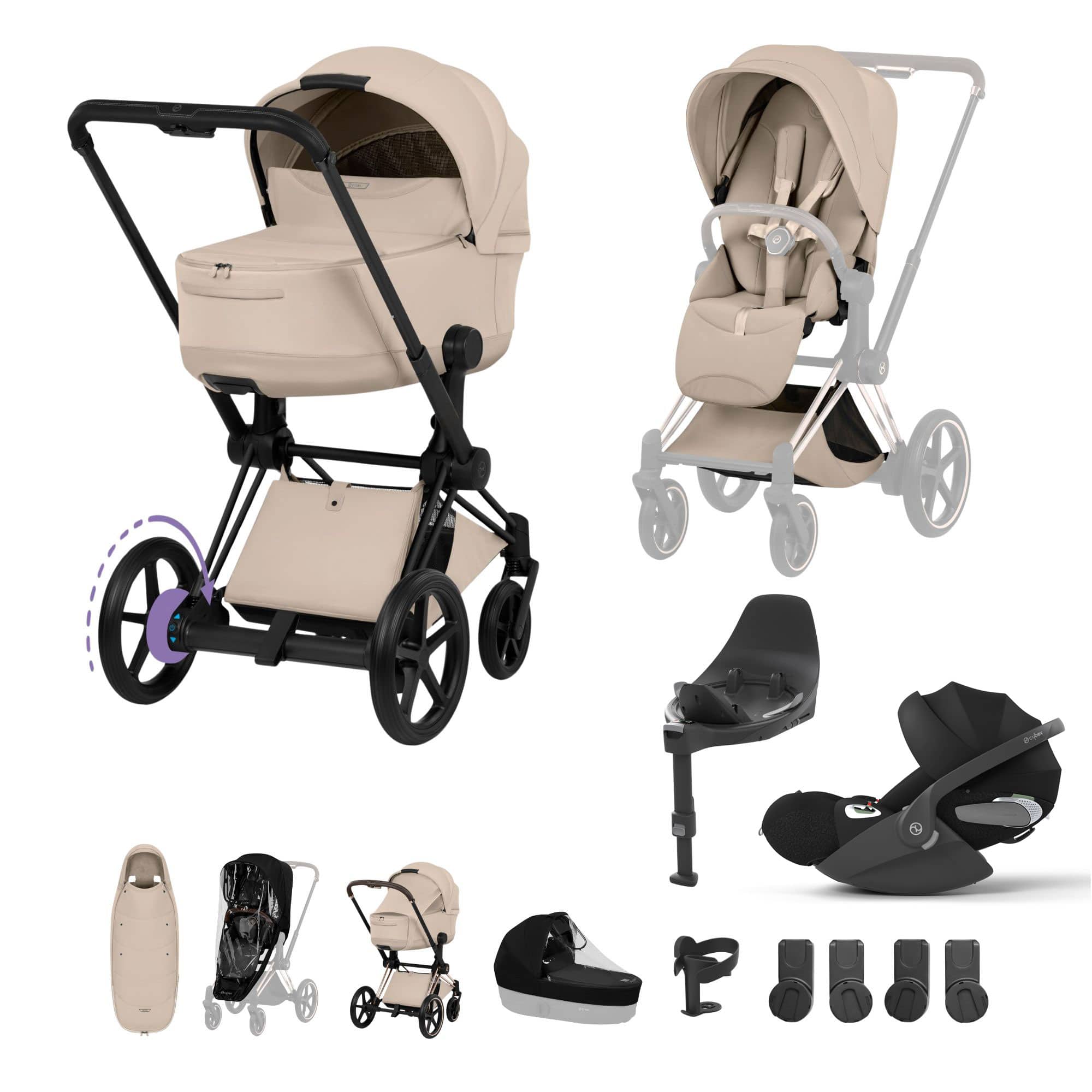 Cybex ePriam Ultimate Accessory  Bundle - Style Collection in Cozy Beige Travel Systems 21921-MB-COZ-BEI 4063846551040
