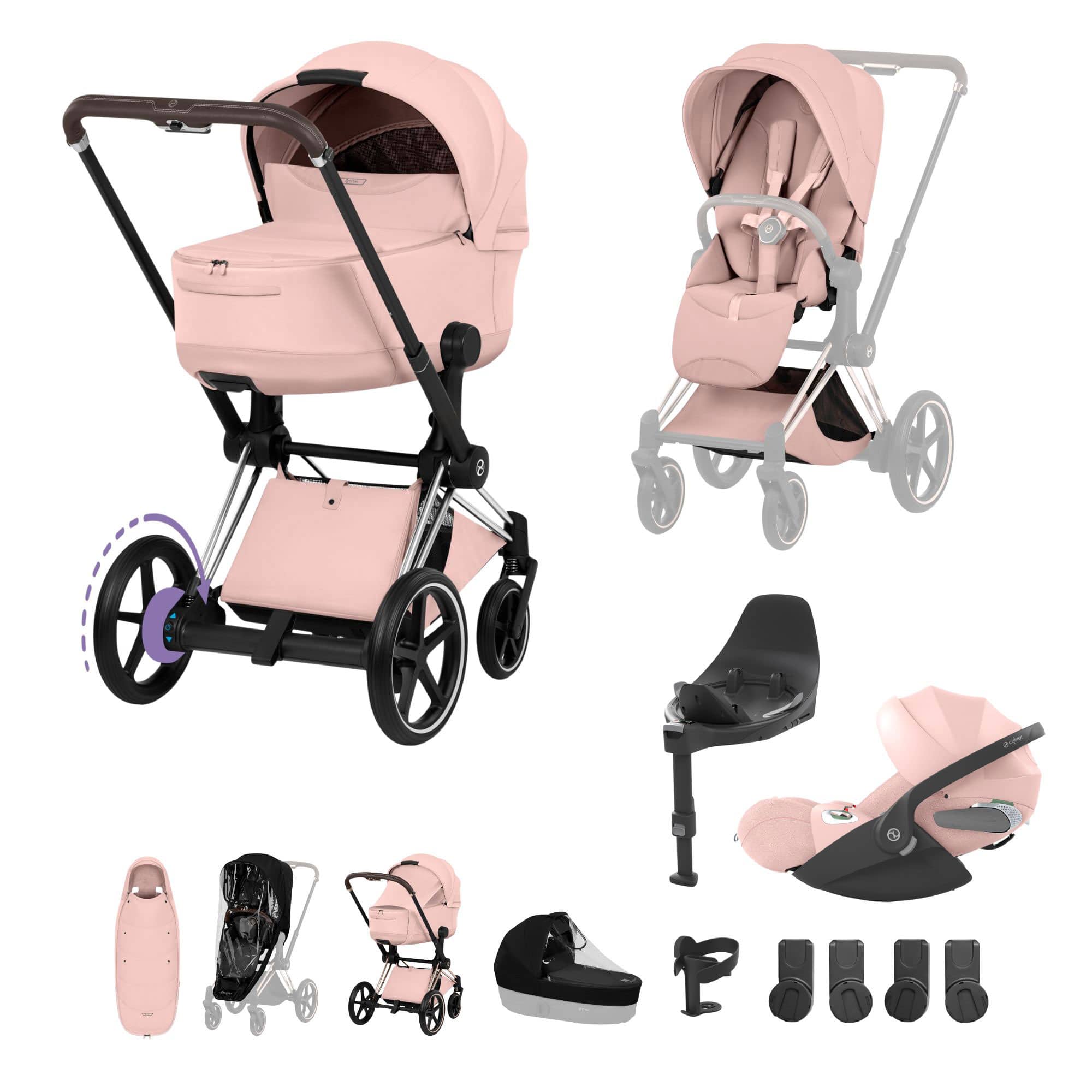 Cybex ePriam Ultimate Accessory  Bundle - Style Collection in Peach Pink Travel Systems 21921-CB-PEA-PNK-1 4063846551286