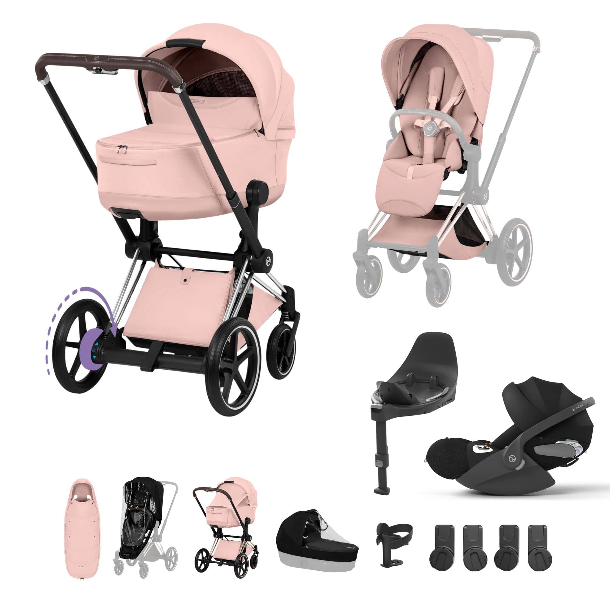 Cybex ePriam Ultimate Accessory  Bundle - Style Collection in Peach Pink Travel Systems 21921-CB-PEA-PNK 4063846551286