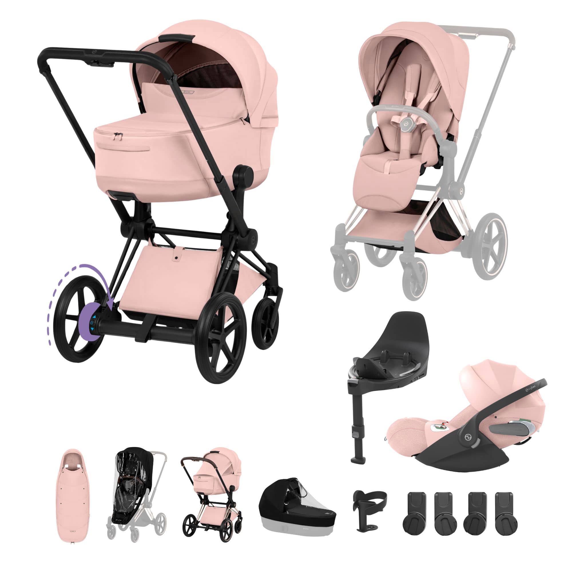 Cybex ePriam Ultimate Accessory  Bundle - Style Collection in Peach Pink Travel Systems 21921-MB-PEA-PNK-1 4063846551286