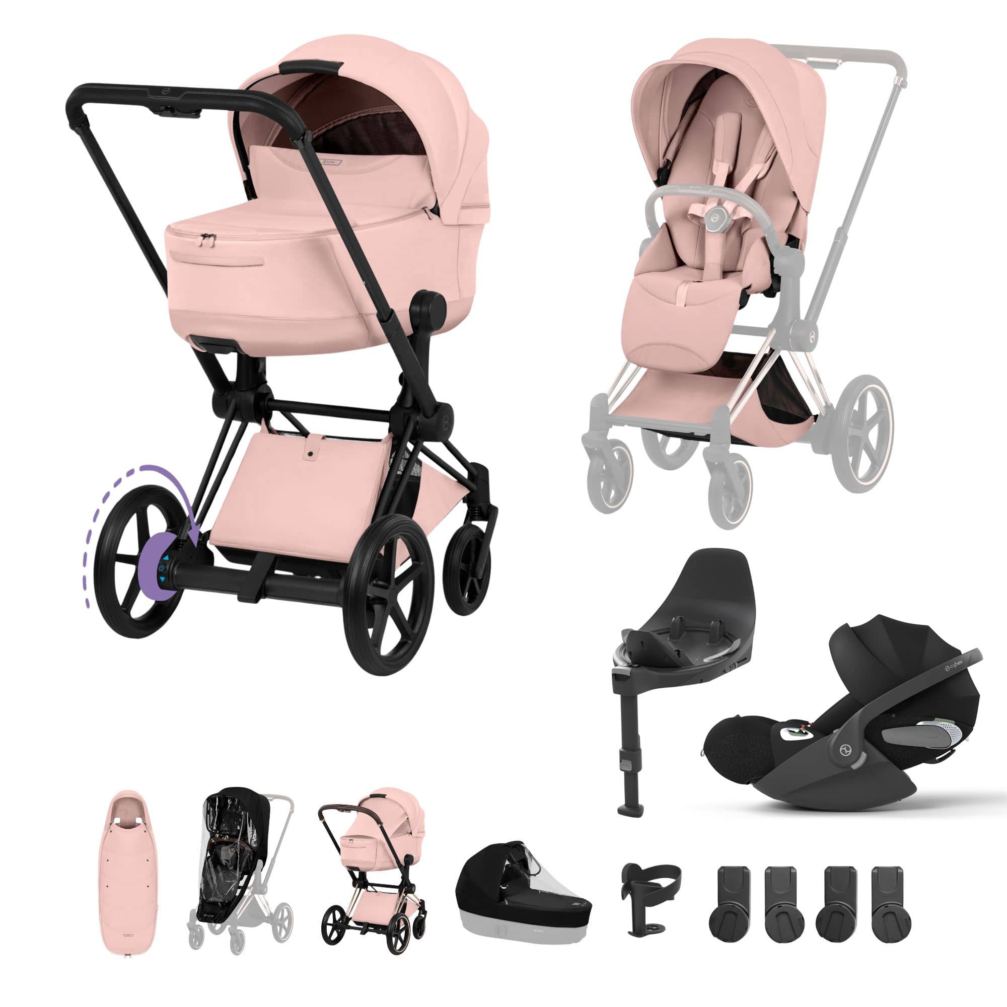 Cybex ePriam Ultimate Accessory  Bundle - Style Collection in Peach Pink Travel Systems 21921-MB-PEA-PNK 4063846551286