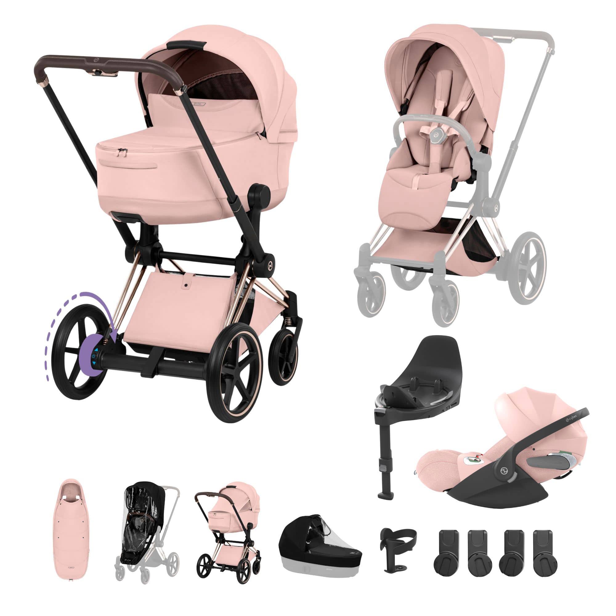 Cybex ePriam Ultimate Accessory  Bundle - Style Collection in Peach Pink Travel Systems 21921-RG-PEA-PNK-1 4063846551286