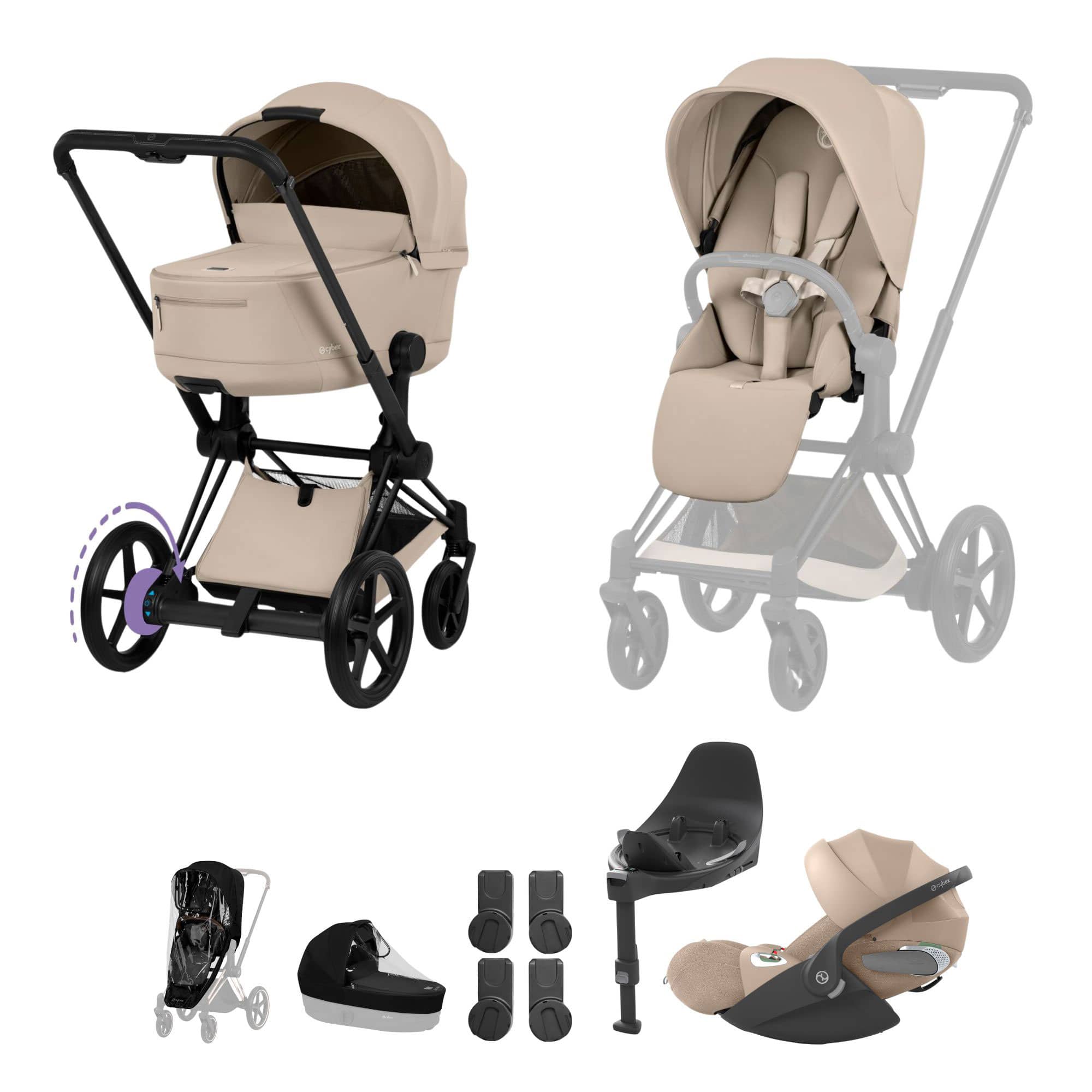 Cybex ePriam Ultimate Bundle - Comfort Collection in Cozy Beige Travel Systems 21963-MB-COZ-BEI-1 4063846549573