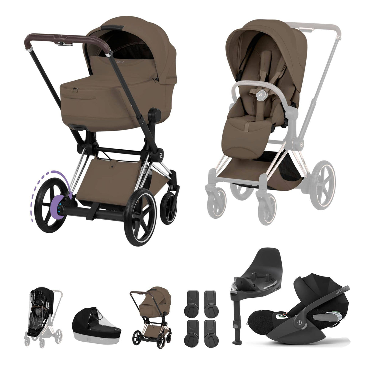 Cybex ePriam Ultimate  Bundle - Style Collection in Coconut Brown Travel Systems 21894-CB-NUT-BRN 4063846590148