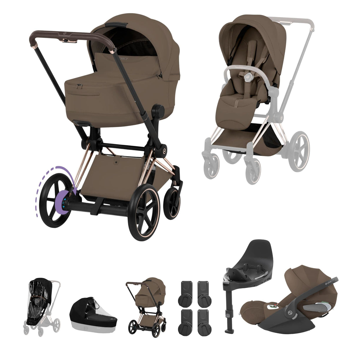 Cybex ePriam Ultimate  Bundle - Style Collection in Coconut Brown Travel Systems 21894-RG-NUT-BRN-1 4063846590148