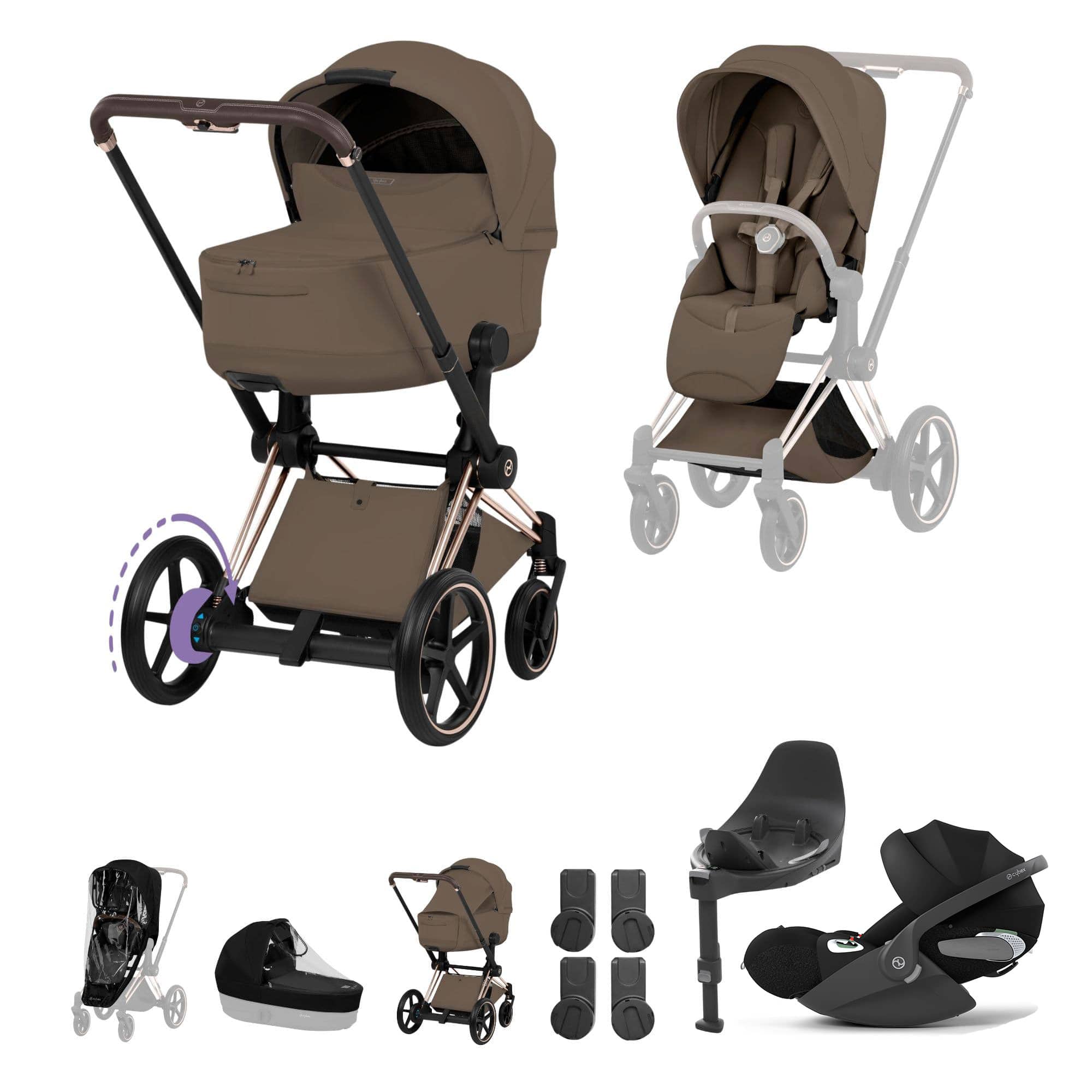 Cybex ePriam Ultimate  Bundle - Style Collection in Coconut Brown Travel Systems 21894-RG-NUT-BRN 4063846590148